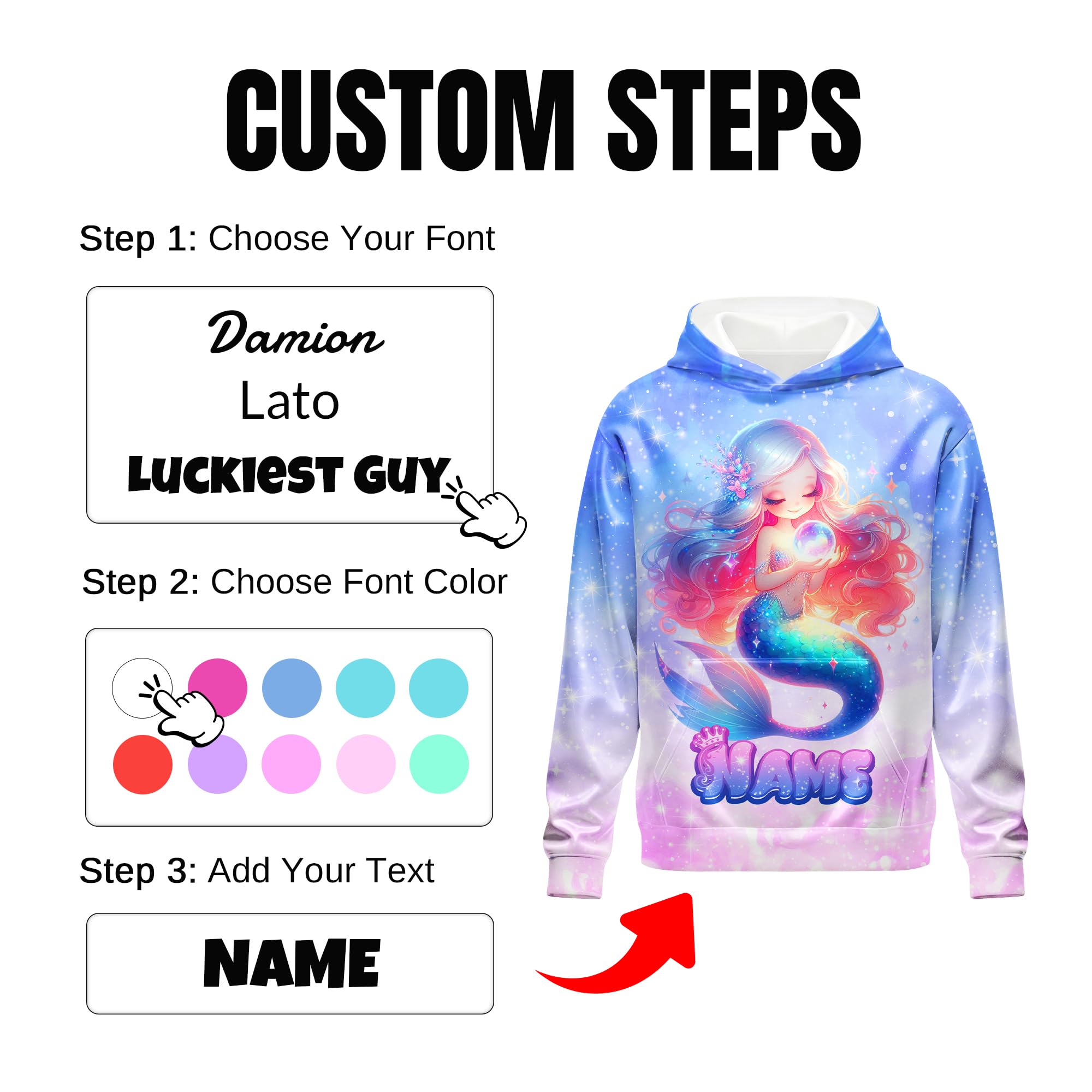 Girls Hoodies - Personalized Pullover with Pocket for Kids Teens - Graphic Hooded Sweatshirts Gifts for Youth