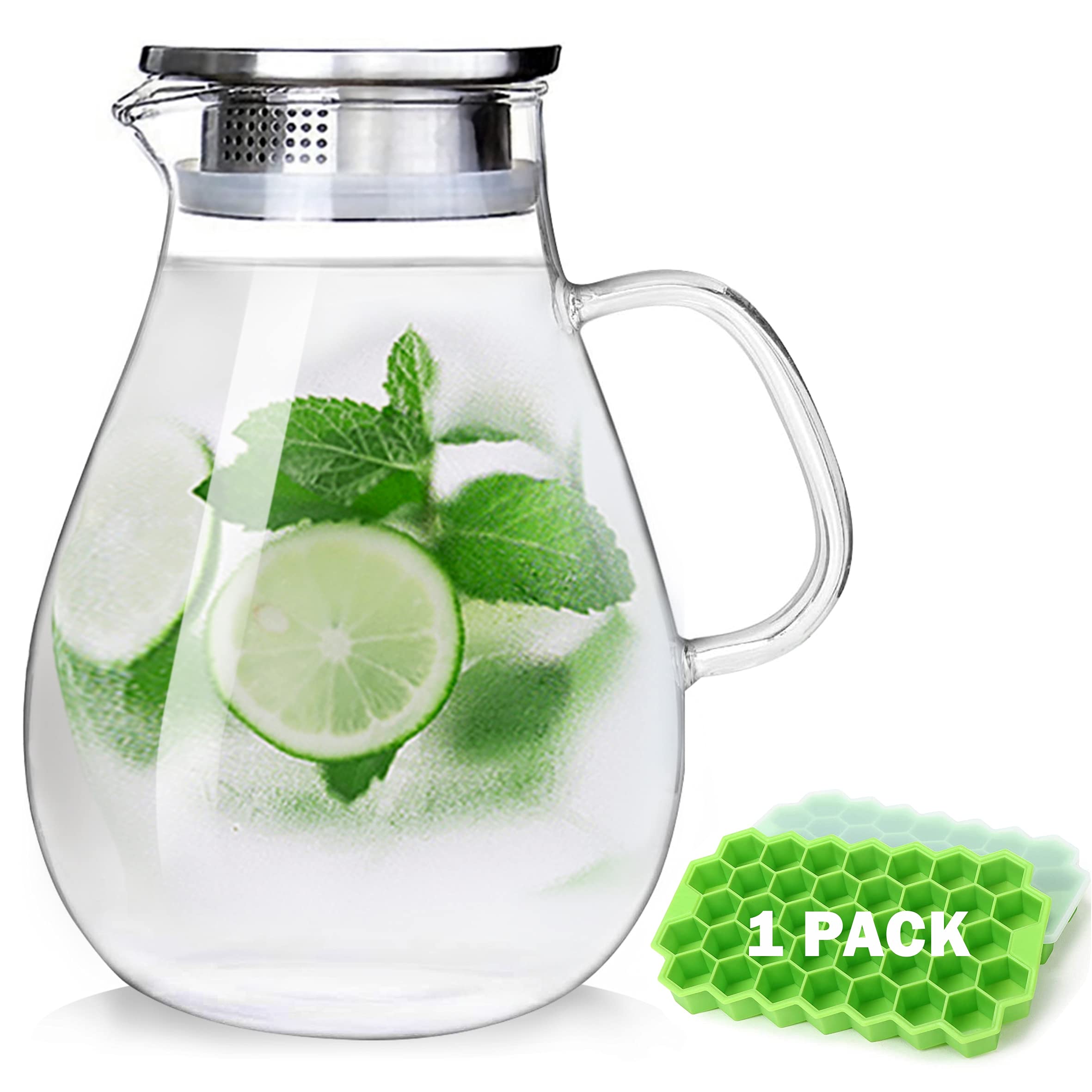 88OZ Glass Pitcher with Lid and Spout - High Heat Resistance Pitcher for Hot/Cold Water & Iced Tea (2.6L)