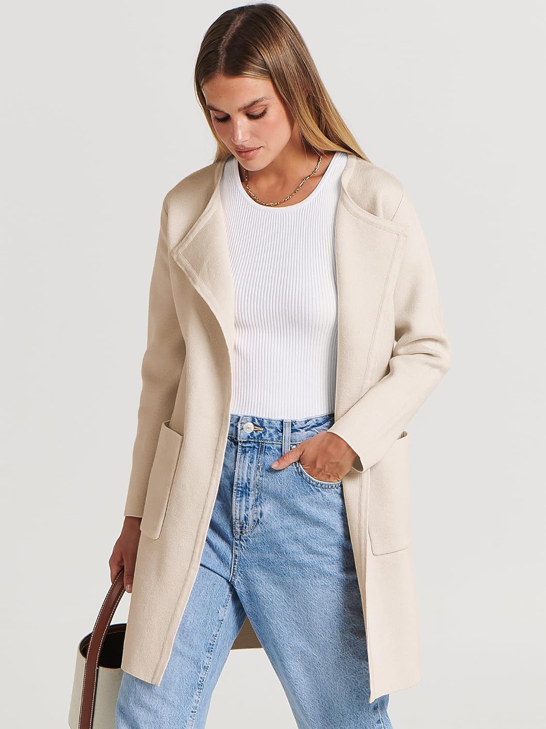 ANRABESS Womens Cardigan Sweater Open Front Knit Long Coatigan Dressy Casual Jacket Coat 2025 Fall Outfits Classy Clothes