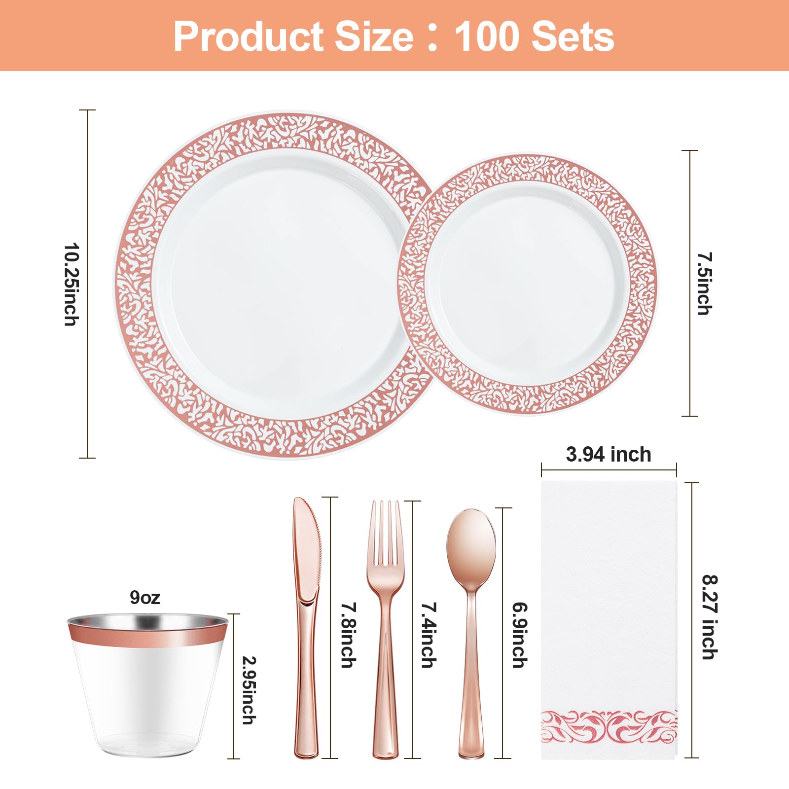 700PCS Gold Plastic Dinnerware Set for 100 Guests, Disposable Plates for Party, Include 100 Gold Dinner Plates, 100 Dessert Plates, 100 Set Silverware, 100 Cups, 100 Napkins
