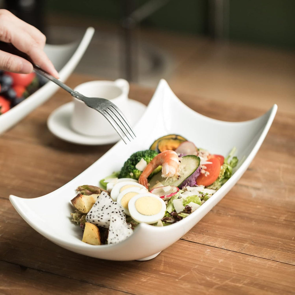 Gomakren Serving Platters Serving Bowls Set Turkey Serving Platter Porcelain Serving Dishes For Entertaining Special Curved Deep Large Thanksgiving Christmas Dishes Gifts Set of 3 White 12 Inch