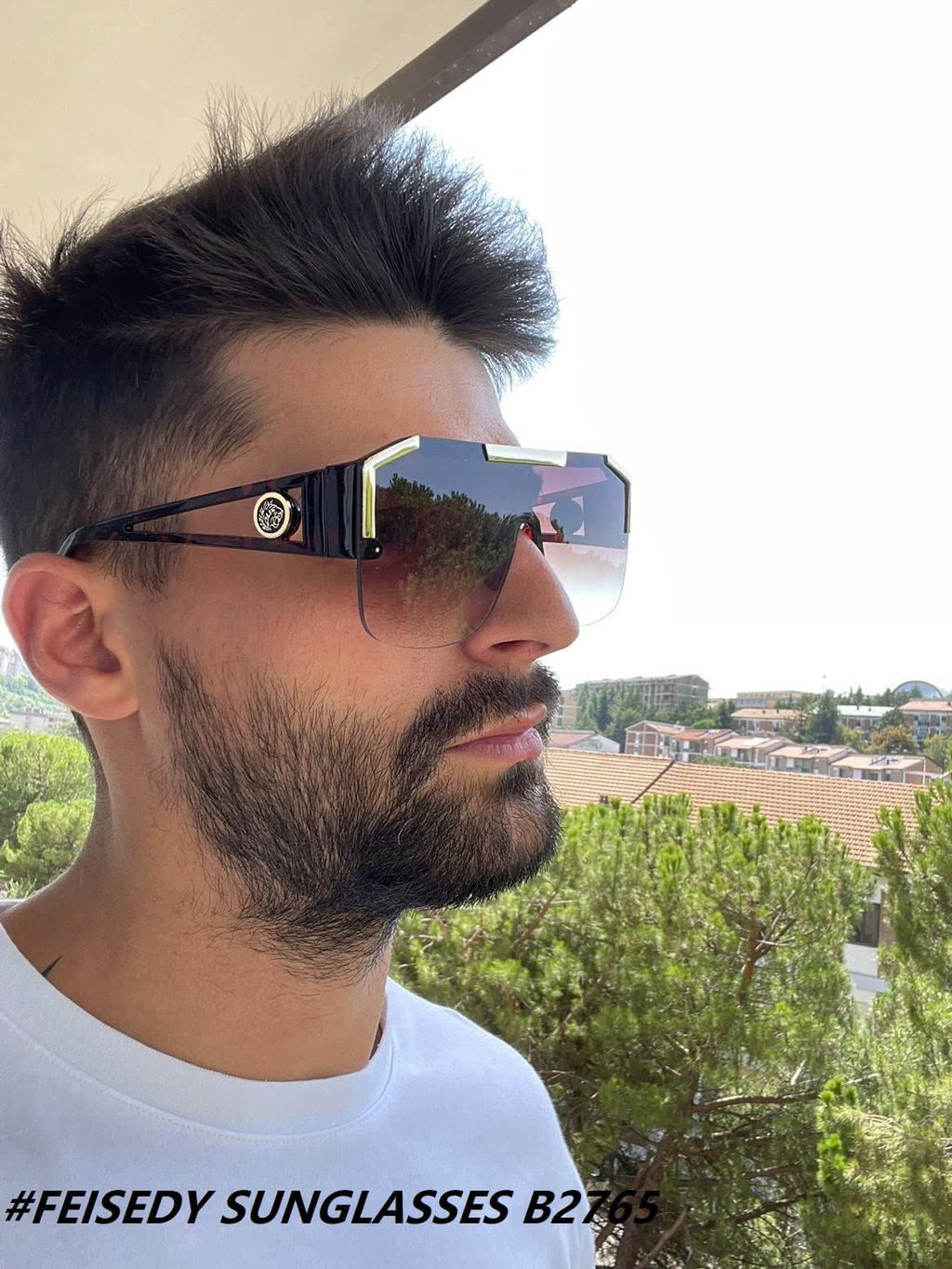 FEISEDY Square Oversized Sunglasses for Men Women, Flat Top Shield One Piece Lens Sun Glasses Shades B2765