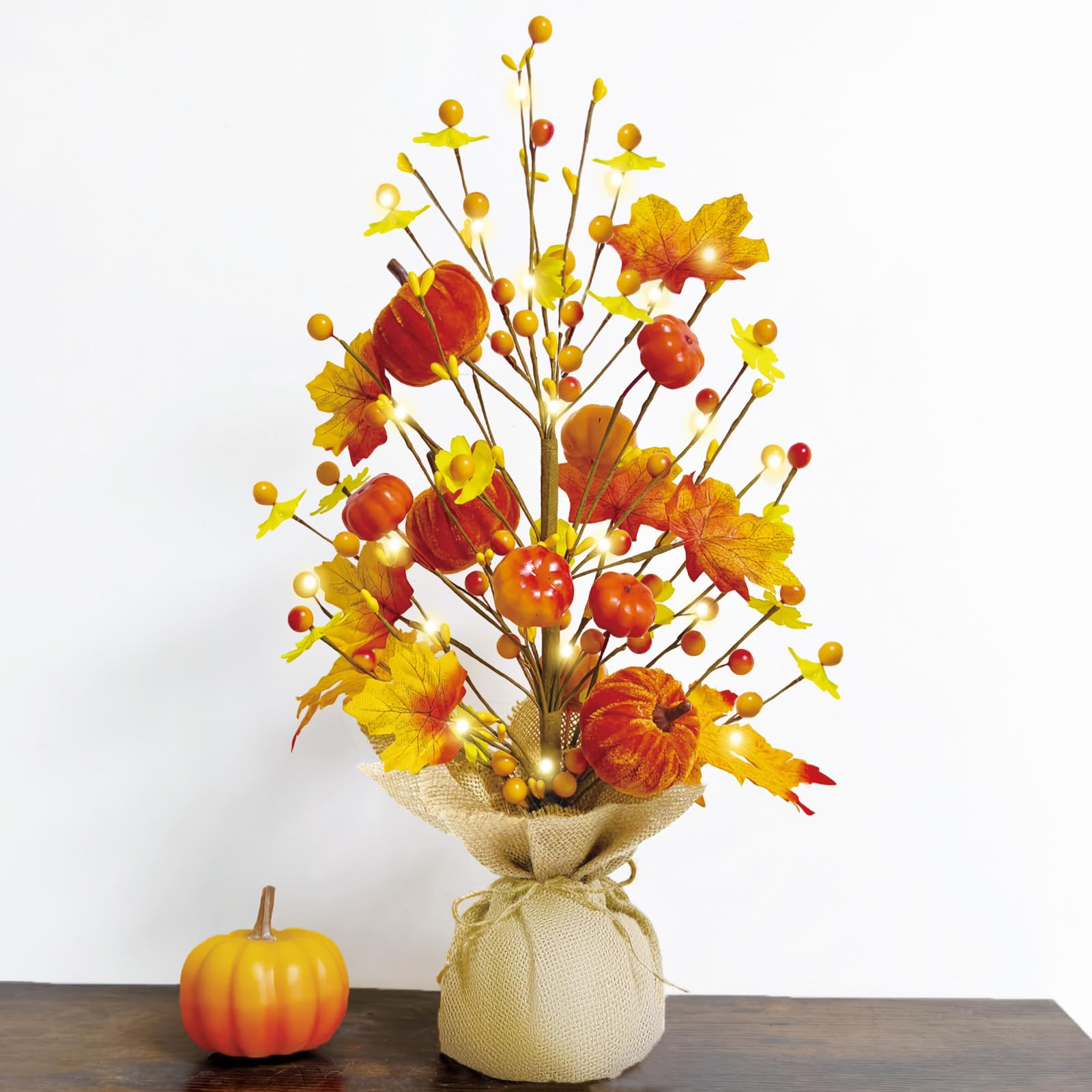 Fall Decorations for Home 18 Inch Fall Tree, Fall Decor Fake Pumpkin Berry Maple Leaves Table Centerpieces, Autumn Harvest Home Decor Indoor for Party Halloween Thanksgiving