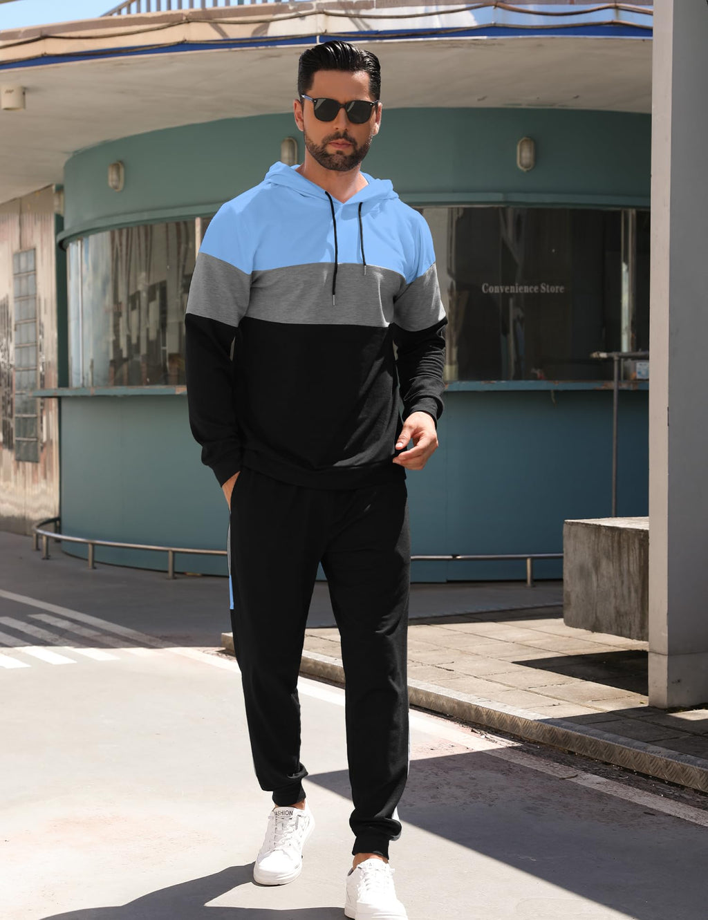 Babioboa Men's Tracksuit 2 Piece Color Block Hoodie Set Pullover Sweatshirt and Jogging Sweatpants Athletic Sweatsuits Set