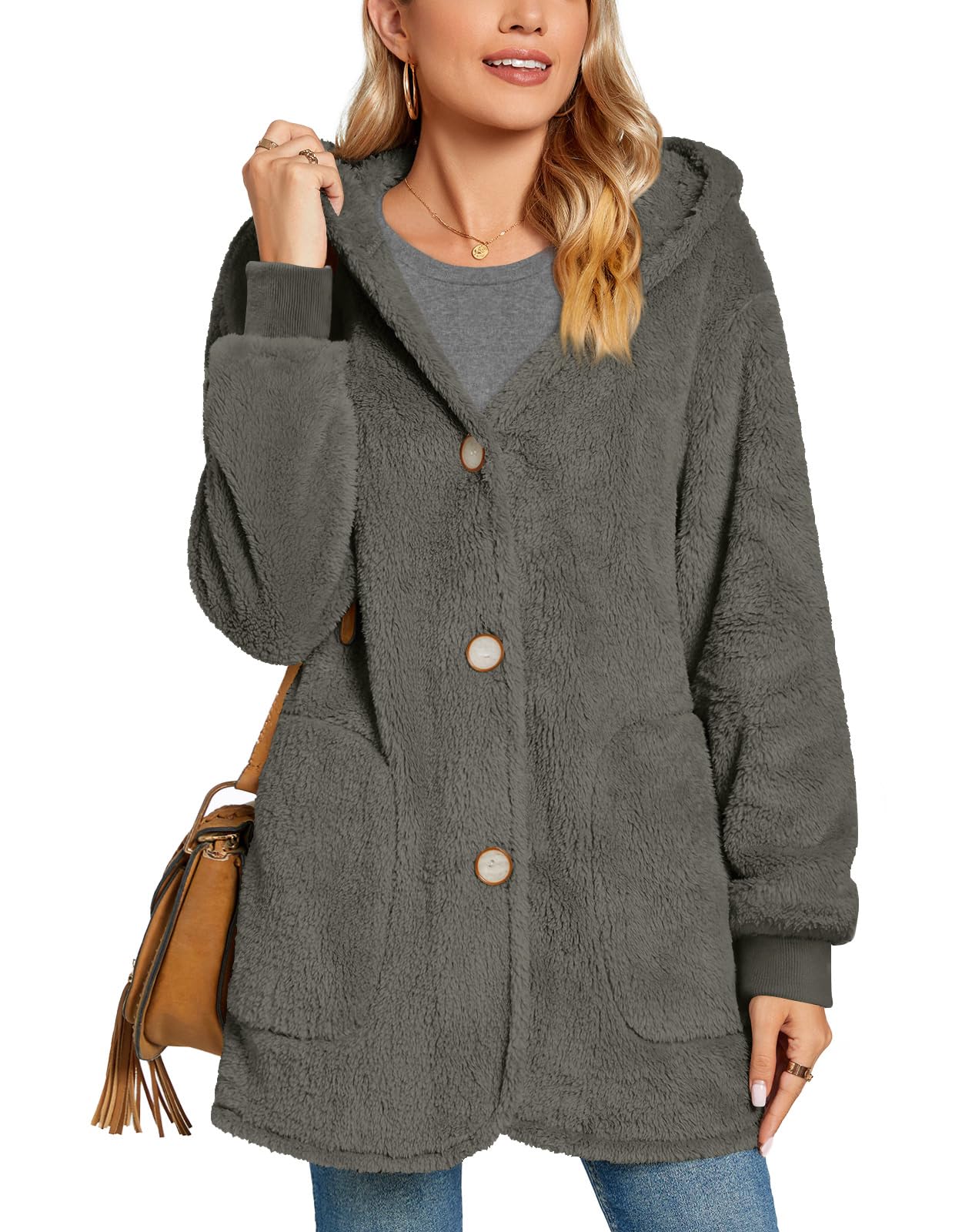 Bestbee Warm Fleece Jackets for Women, Fuzzy Hooded Casual Coats Lidies 2025 Cardigan Sweaters Outerwear with Pockets