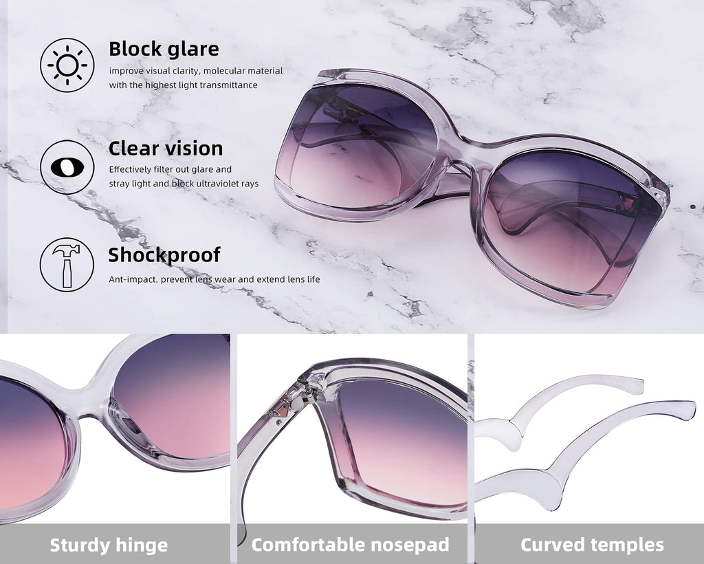 FEISEDY Oversized Square Butterfly Sunglasses Curved Curly Arm Frame Women's Fashion Shades B4035