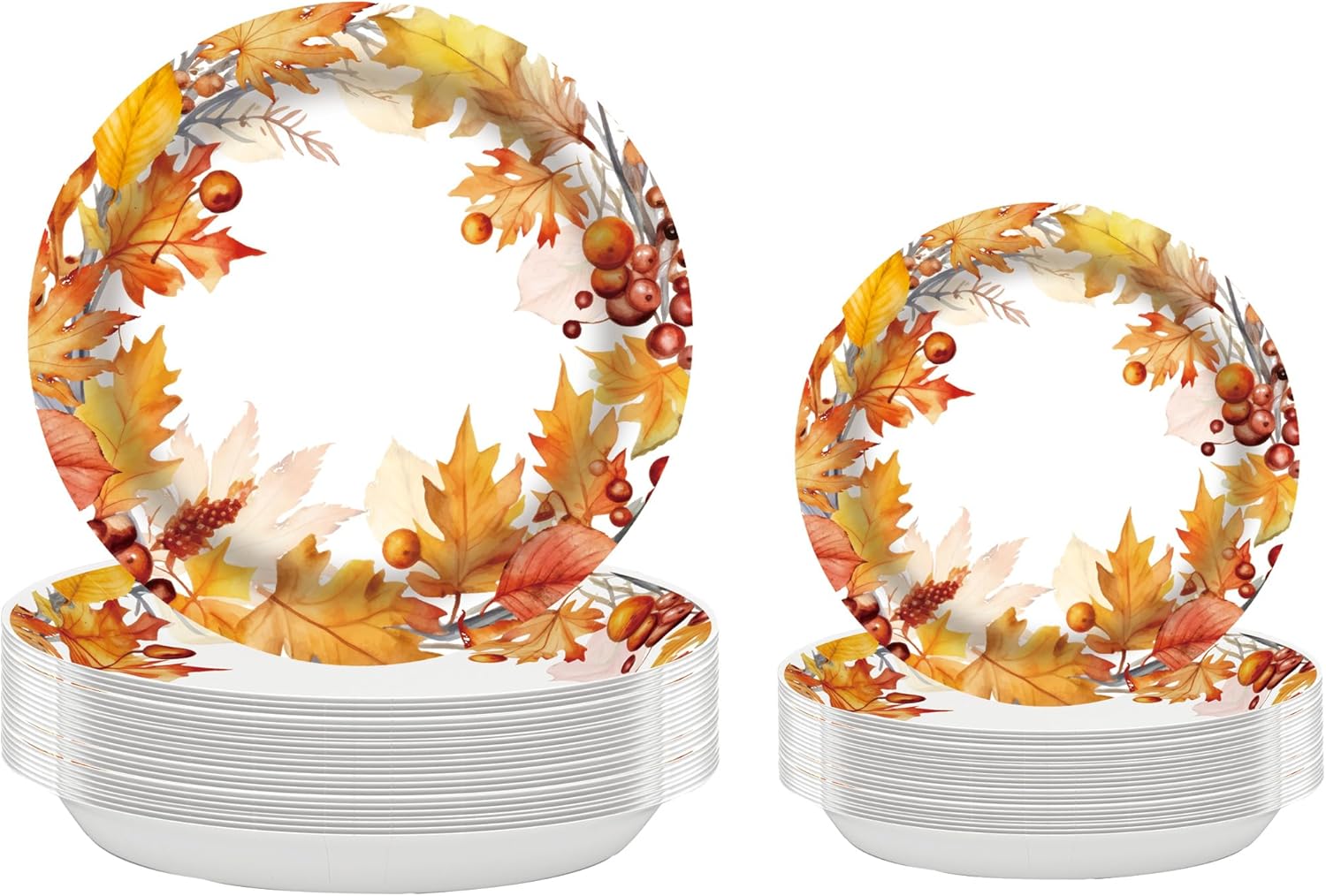 50PCS Fall Paper Plates Watercolor Disposable Dinnerware Set Autumn Leaves Thanksgiving Paper Plate Disposable for Fall Theme Party Decoration