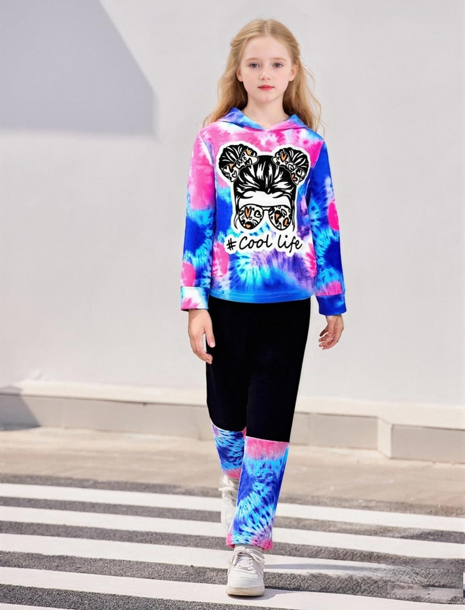 Girls Clothes Tie Dye Long Sleeve Hoodie Sweatshirt and Pants Sets Cute Girl Outfits Size 5-14 Years