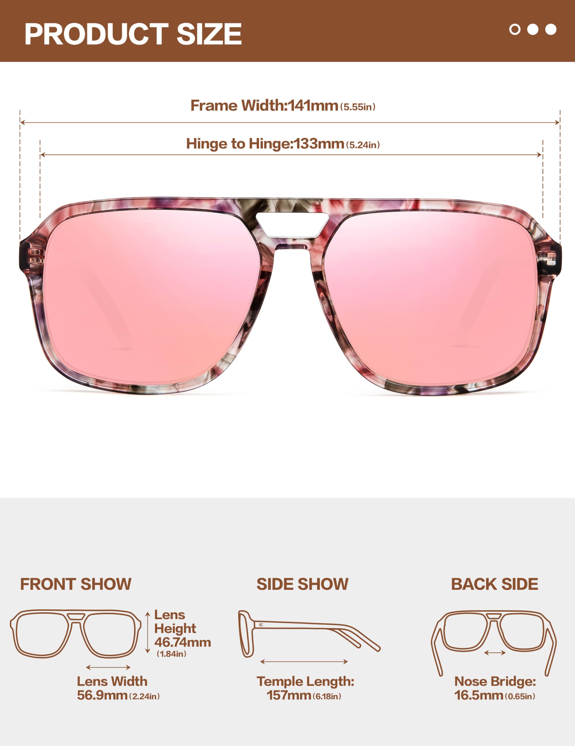 BIRCEN Women Polarized Acetate Sunglasses: Fashion Square Aviator Shades UV Protection for Trendy Laides Travel Beach Outdoor