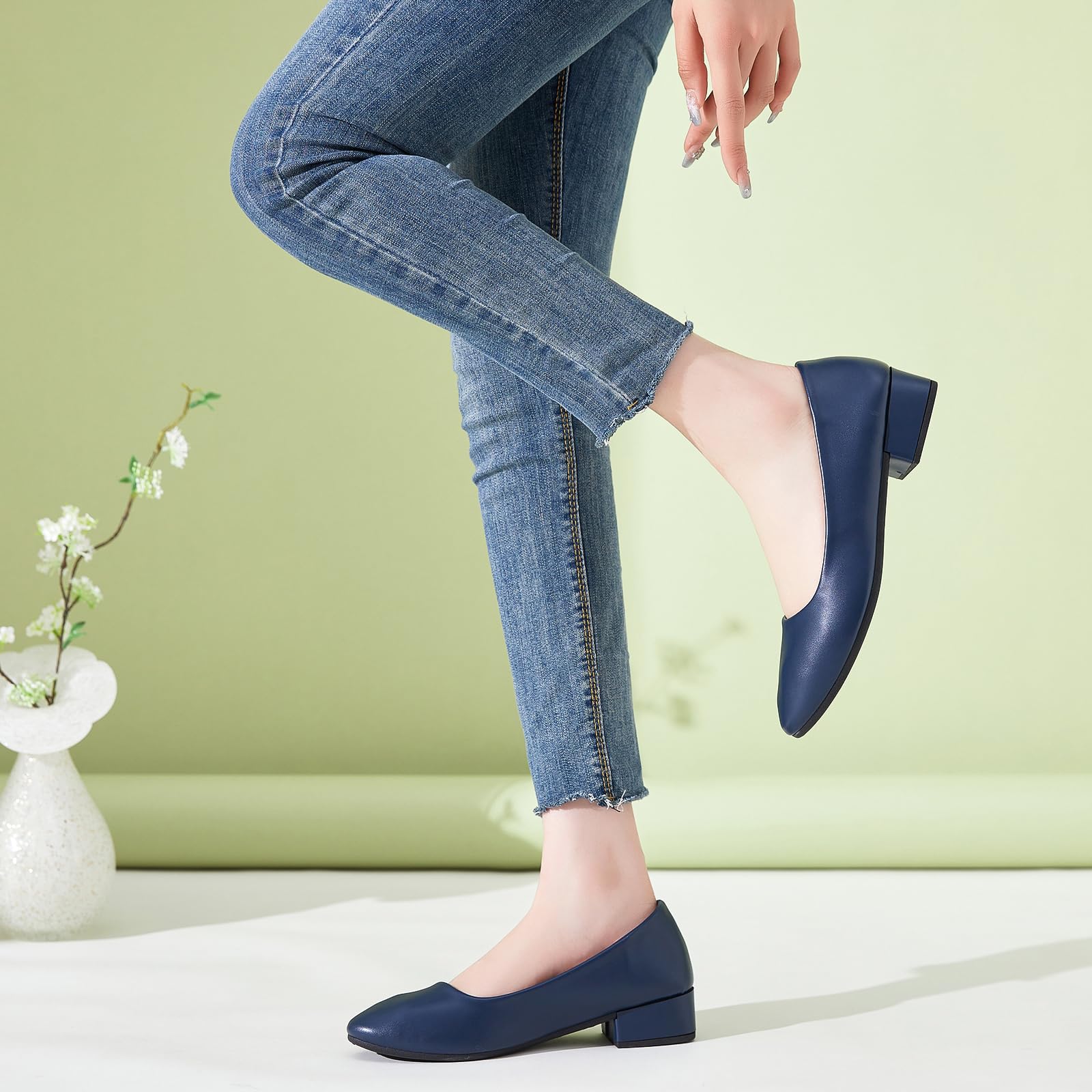 hash bubbie Women's Loafers Slip on Shoes Chunky Low Block Heels Closed Toe Pumps Shoes Office Shoes Ladies Elegant Wedding Dress Shoes