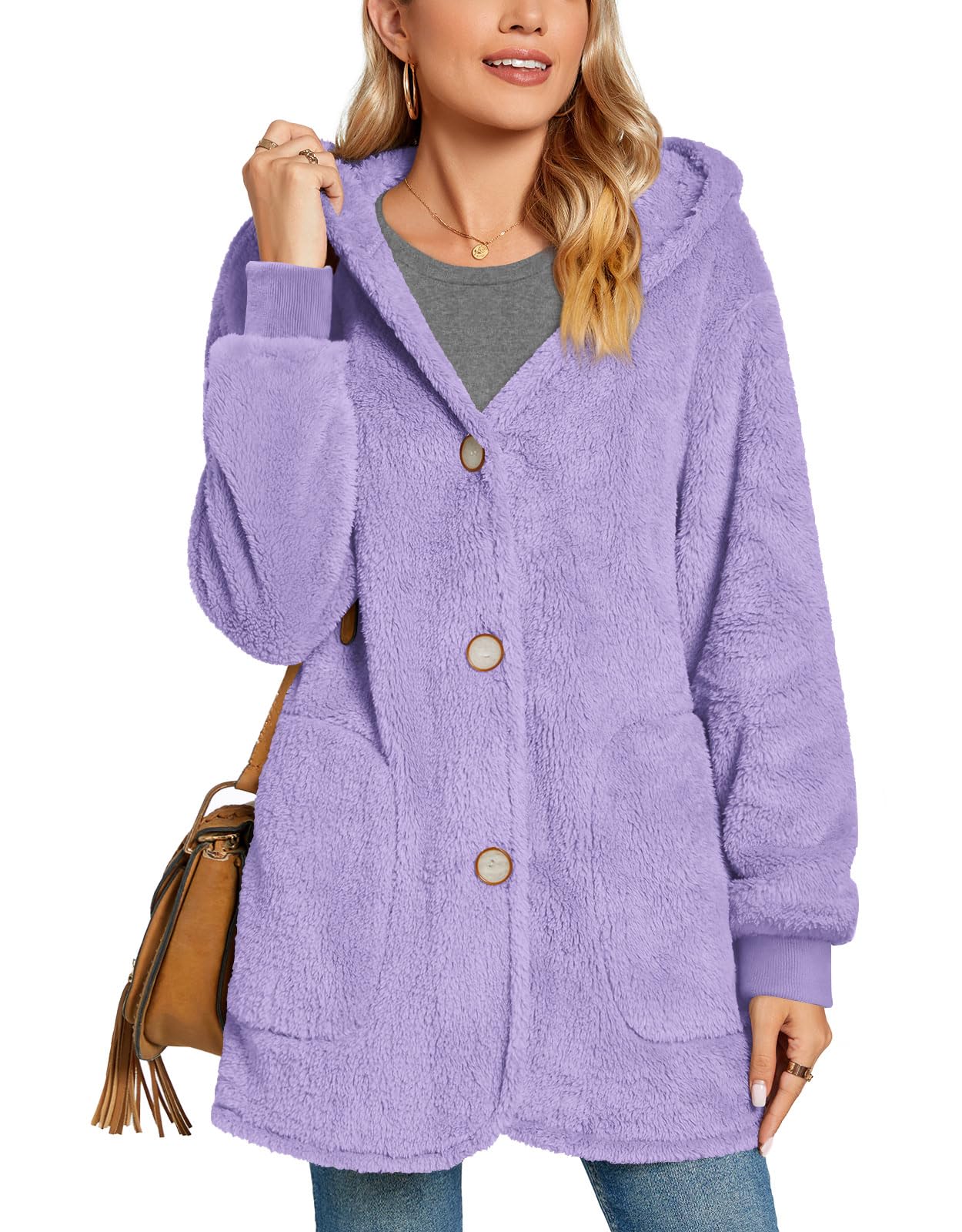 Bestbee Warm Fleece Jackets for Women, Fuzzy Hooded Casual Coats Lidies 2025 Cardigan Sweaters Outerwear with Pockets