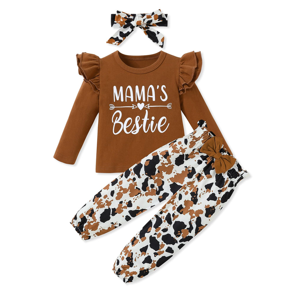 SANMIO Toddler Girl Clothes Outfits Cute Ruffle Sleeve Shirt Floral Pant+Headband 3Pcs Baby Girl Clothing Set 1-6T