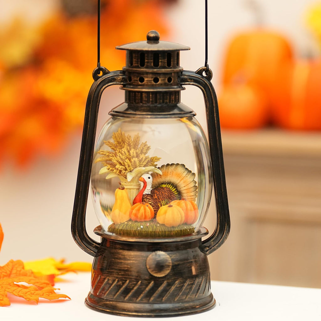 Fall Decor Snow Globe Thanksgiving Decoration Turkey Lantern Light-Up 6H Timer Halloween Pumpkin Glitter Autumn Scene Snow Globes Fall Decoration for Home
