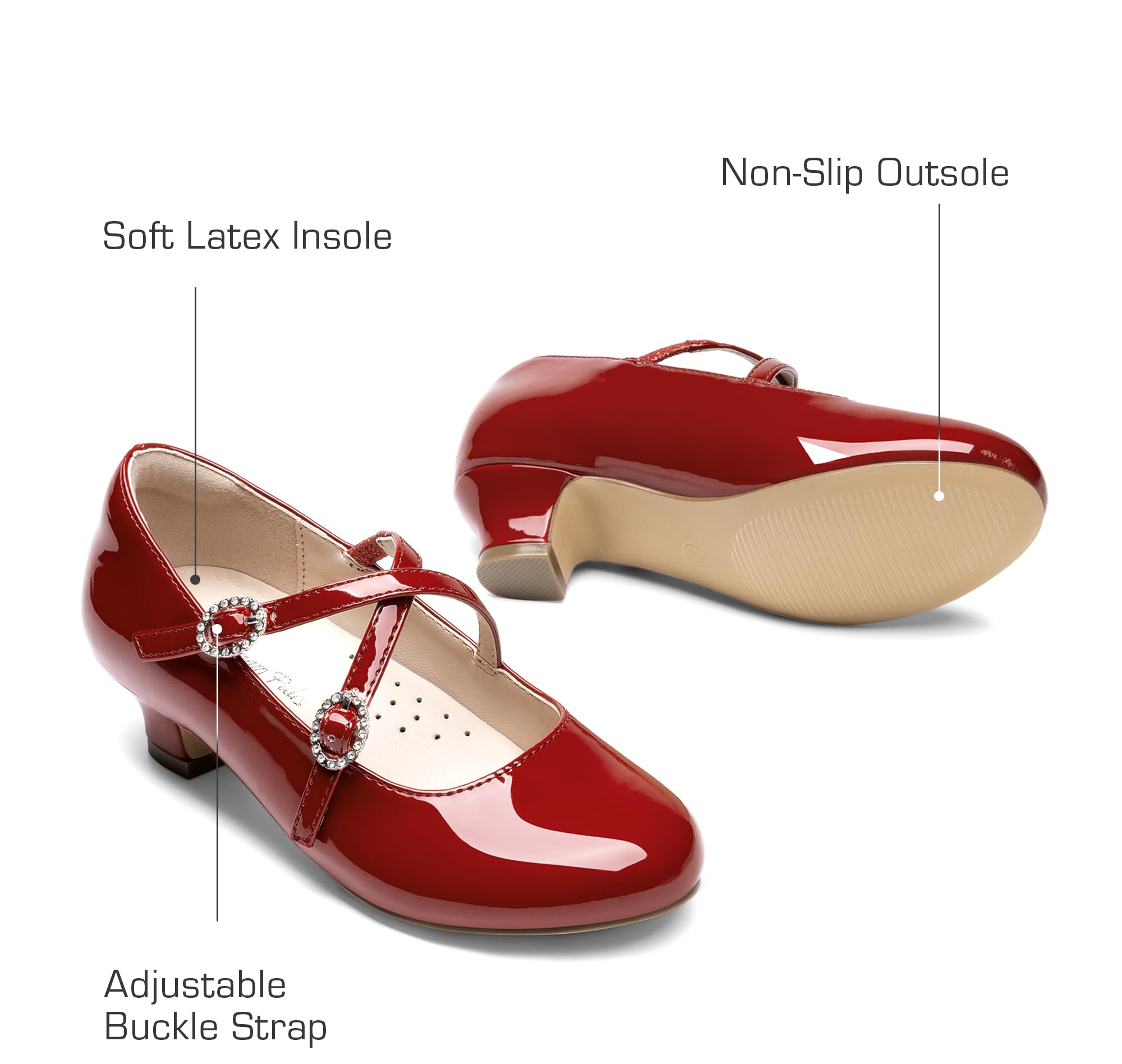 Dream Pairs Girls Dress Shoes Mary Jane High Heel Round Toe Straps Pumps Flower Wedding Party Princess Flats for Little/Big Kids