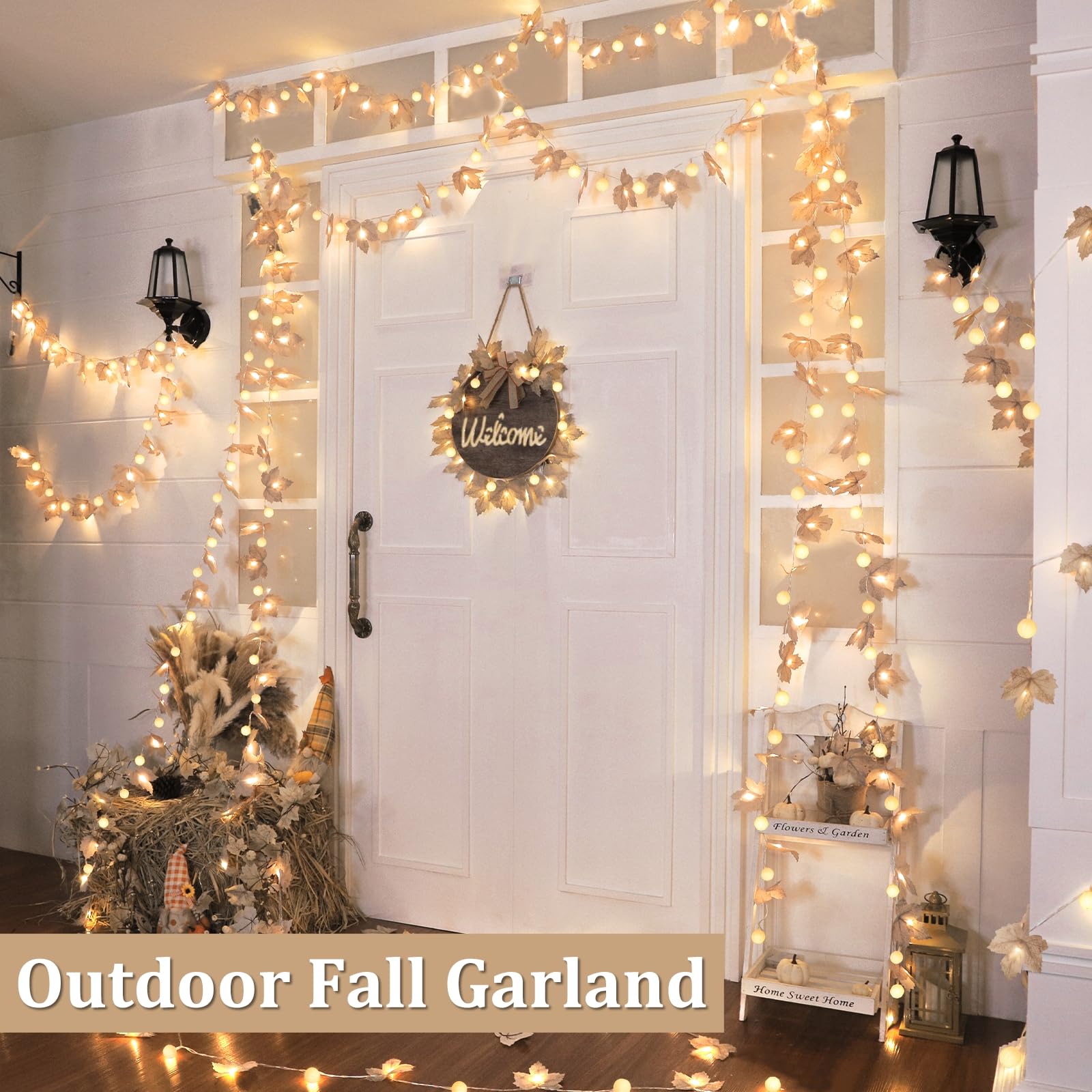 3 Pack Fall Garland with Pumpkin Lights & Enlarged Maple Fall Halloween String Lights Pumpkin Decor, 30Ft 60LED Waterproof Battery Operated Fall Decorations for Home Thanksgiving Decor Indoor Outdoor