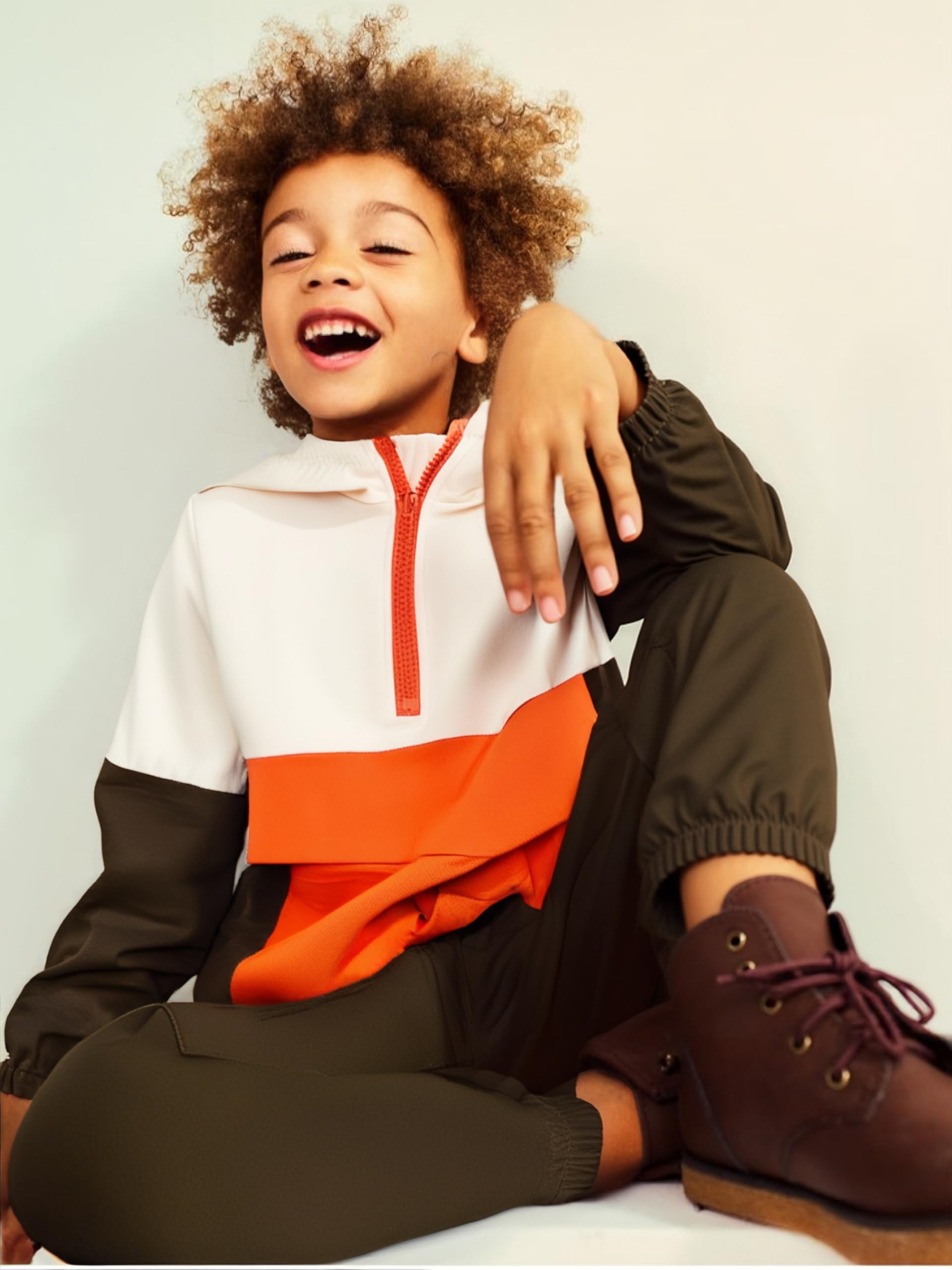 Boys Clothes Kids Little Boy Color Block Half Zip Hoodie & Jogger Pants Outfit Set,4-12 Years