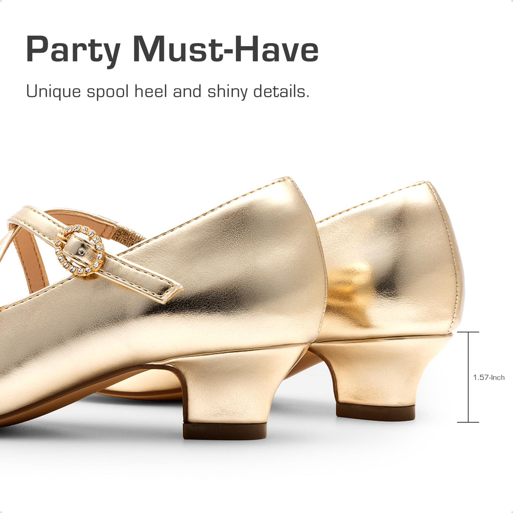 Dream Pairs Girls Dress Shoes Mary Jane High Heel Round Toe Straps Pumps Flower Wedding Party Princess Flats for Little/Big Kids