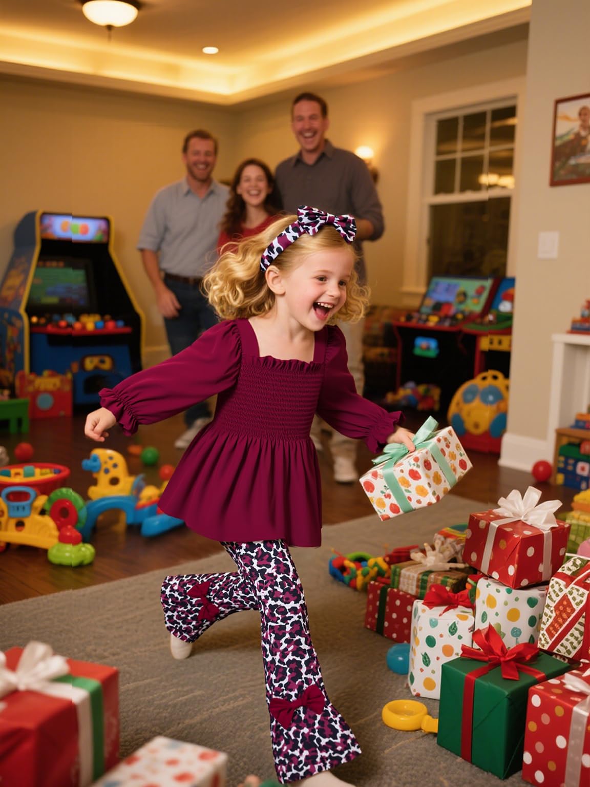 UNICOMIDEA Girls Clothes Set Shirt Top and Flare Pants with Bowknot 2-5T Kids 3 Piece Outfit For Girl