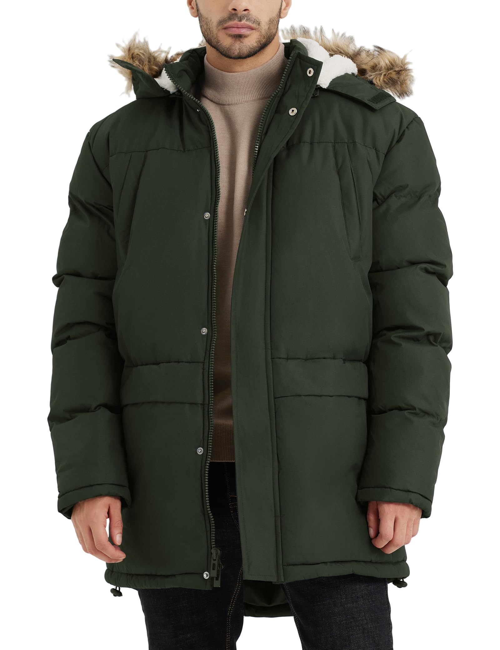 Men's Long Winter Hooded Jacket Warm Windproof Puffy Coat Padded Thicken Parka Jackets