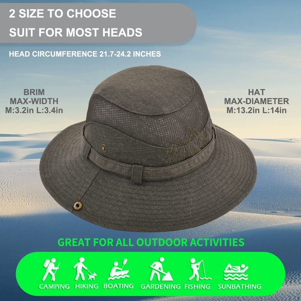 Sun Hat for Men, Cotton Embroidery Summer Outdoor Sun Protection Wide Brim Bucket Hat Foldable Safari Boonie Hat