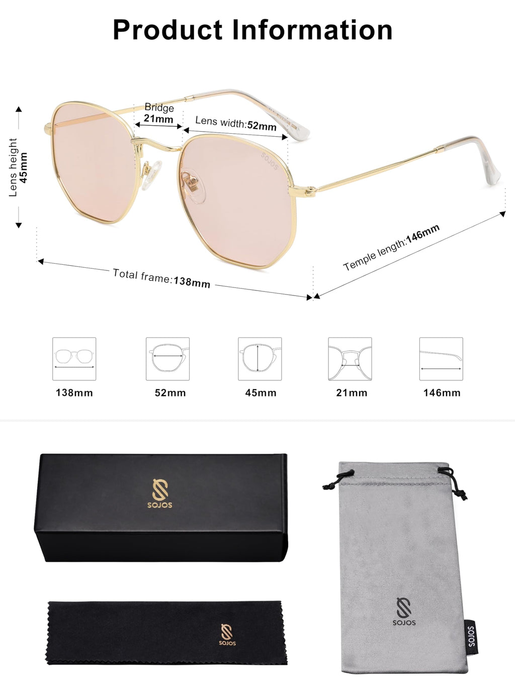 SOJOS Square Polarized Sunglasses for Women Men Small Hexagonal Polygon Shades SJ1072