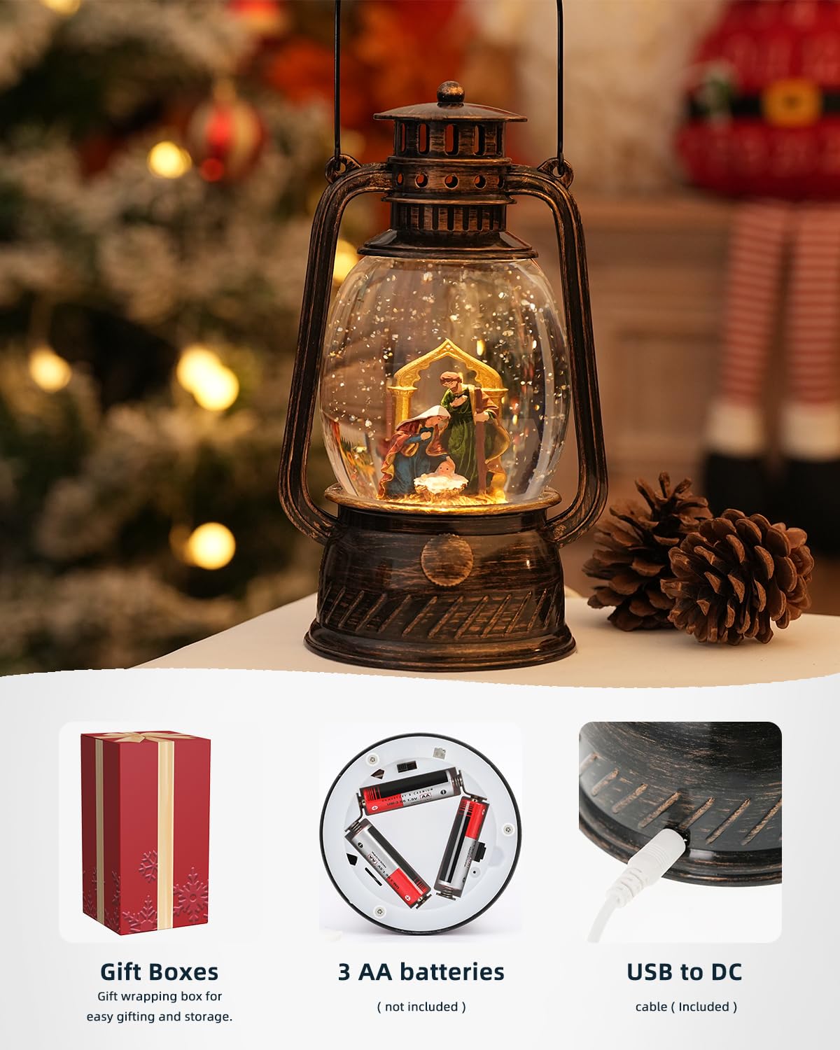 Fall Decor Snow Globe Thanksgiving Decoration Turkey Lantern Light-Up 6H Timer Halloween Pumpkin Glitter Autumn Scene Snow Globes Fall Decoration for Home