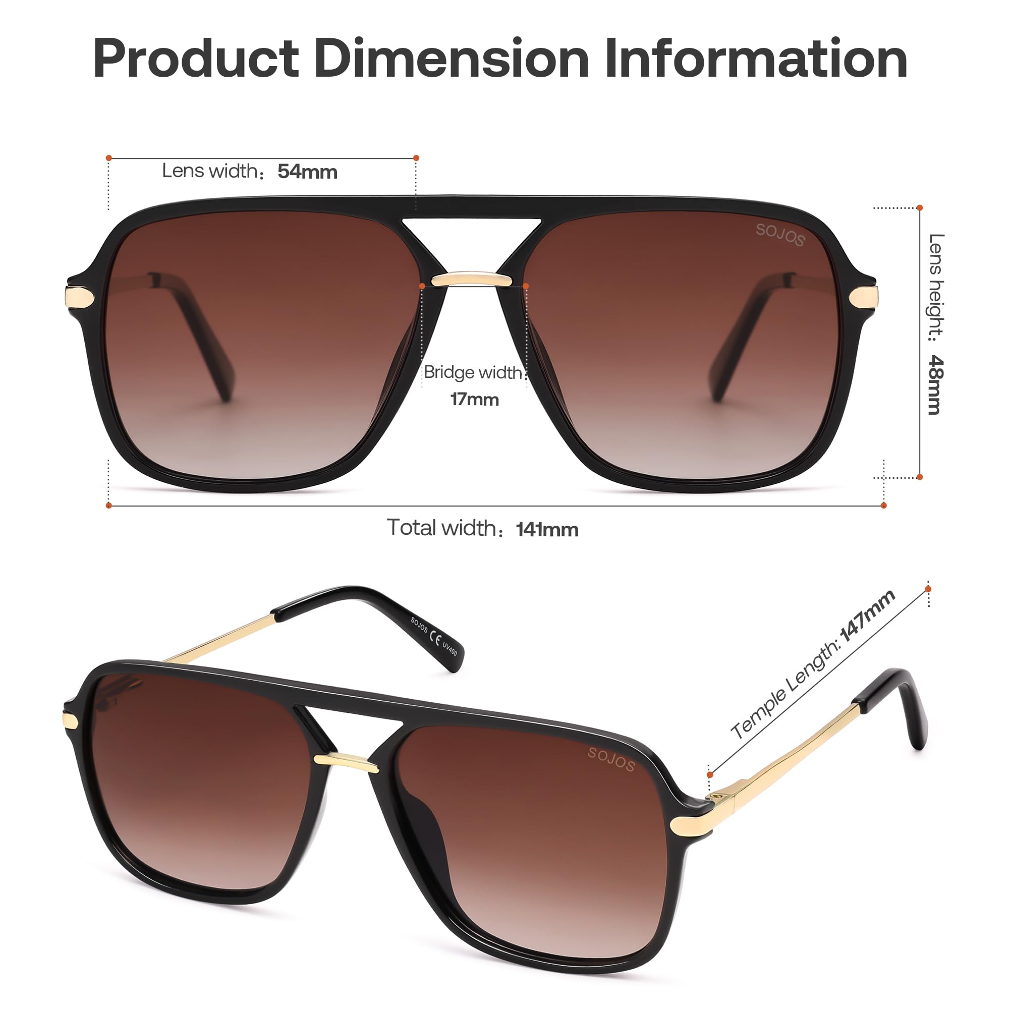 SOJOS Sunglasses for Women & Men, Square, Retro, Polarized Lens, Trendy Aviator, 90s Shades