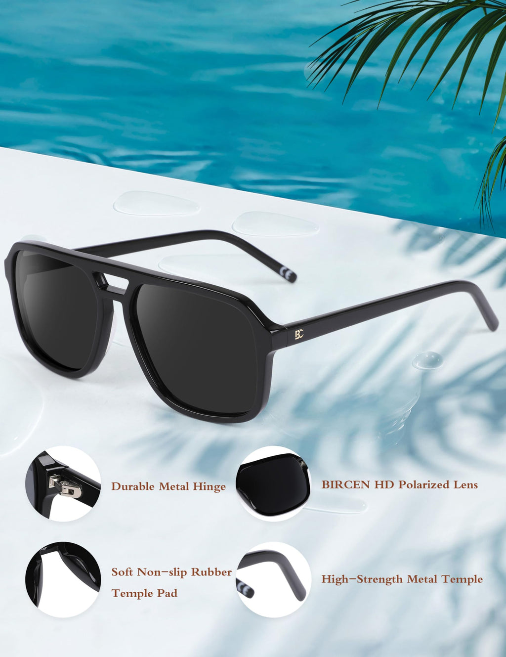 BIRCEN Women Polarized Acetate Sunglasses: Fashion Square Aviator Shades UV Protection for Trendy Laides Travel Beach Outdoor