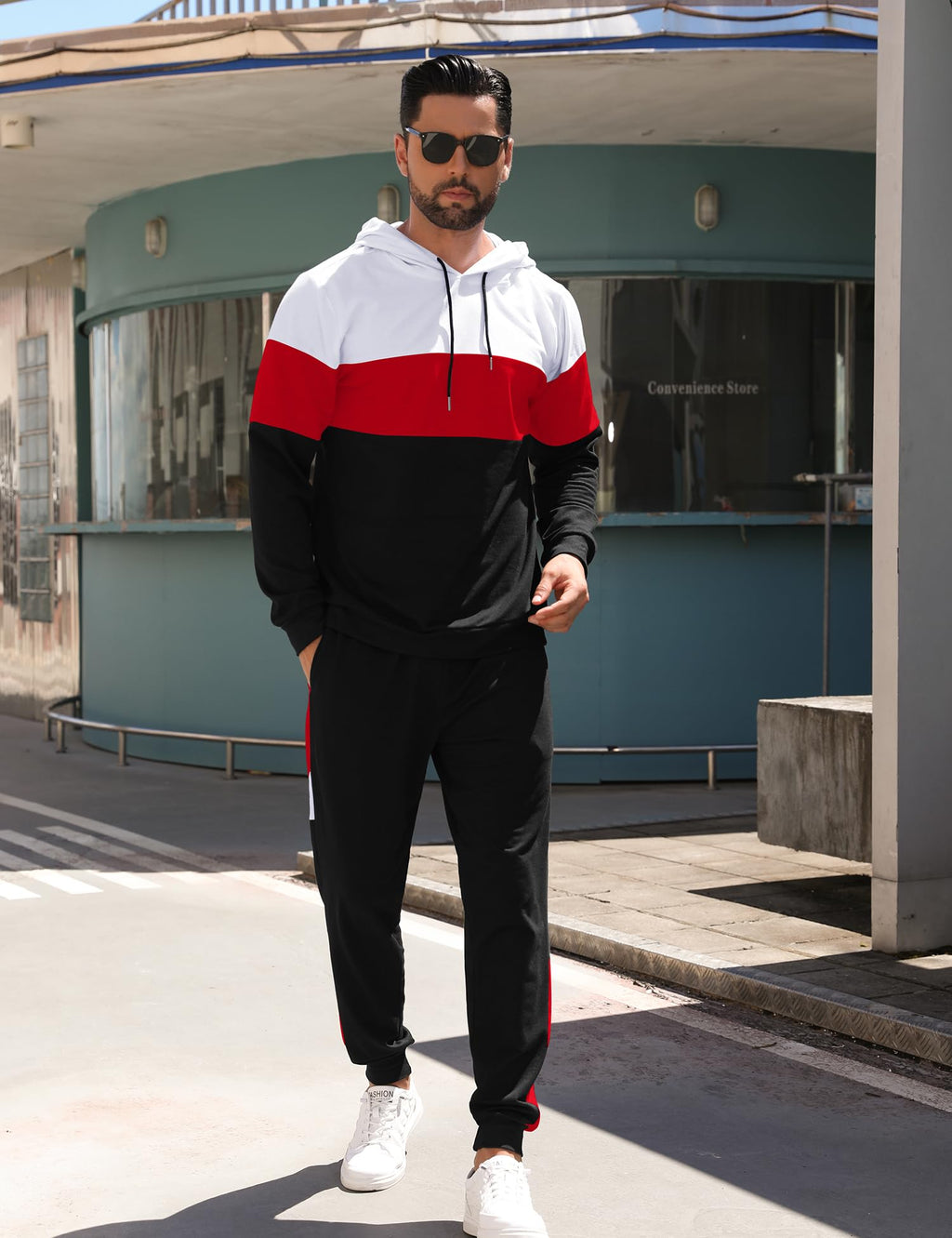 Babioboa Men's Tracksuit 2 Piece Color Block Hoodie Set Pullover Sweatshirt and Jogging Sweatpants Athletic Sweatsuits Set