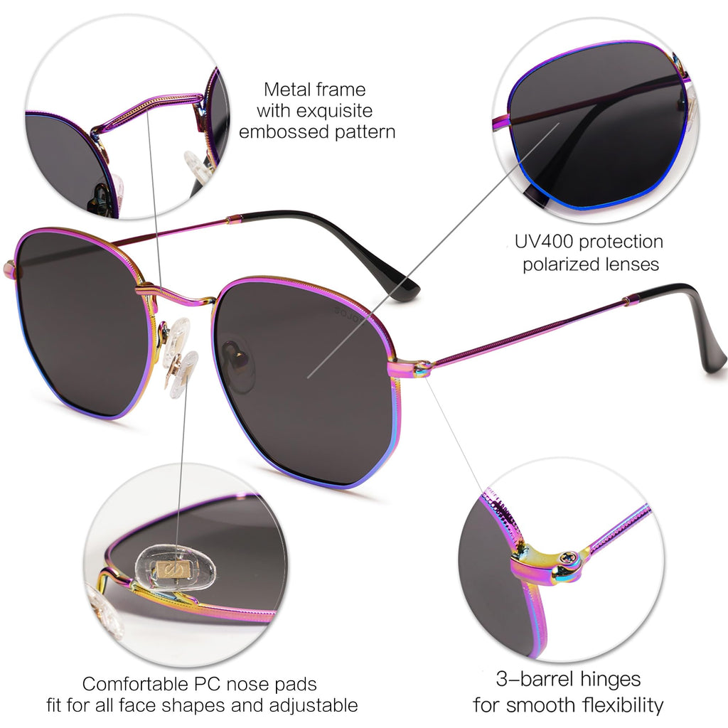 SOJOS Square Polarized Sunglasses for Women Men Small Hexagonal Polygon Shades SJ1072