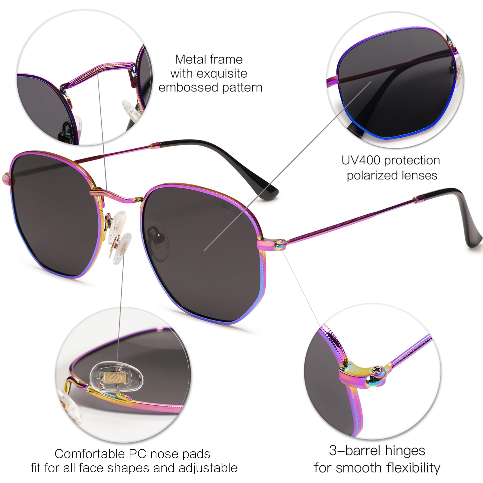 SOJOS Square Polarized Sunglasses for Women Men Small Hexagonal Polygon Shades SJ1072