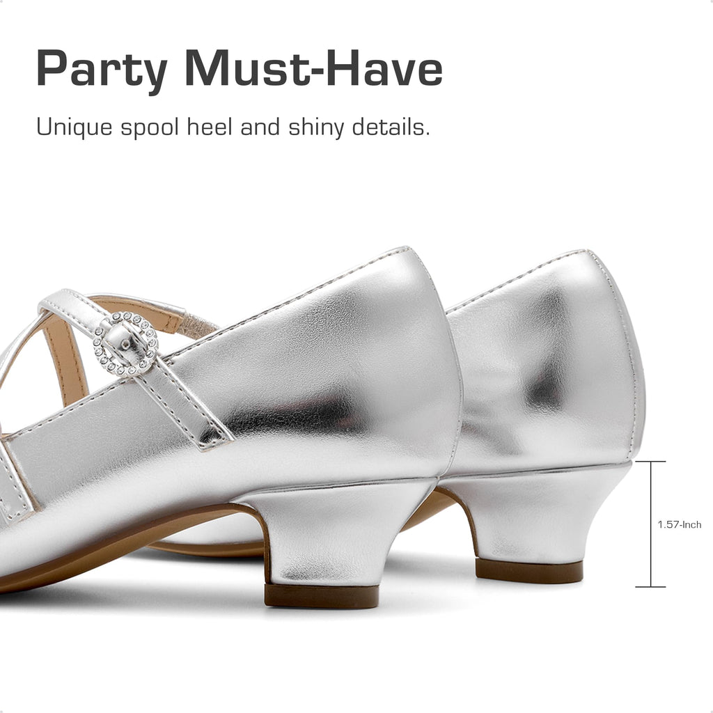 Dream Pairs Girls Dress Shoes Mary Jane High Heel Round Toe Straps Pumps Flower Wedding Party Princess Flats for Little/Big Kids