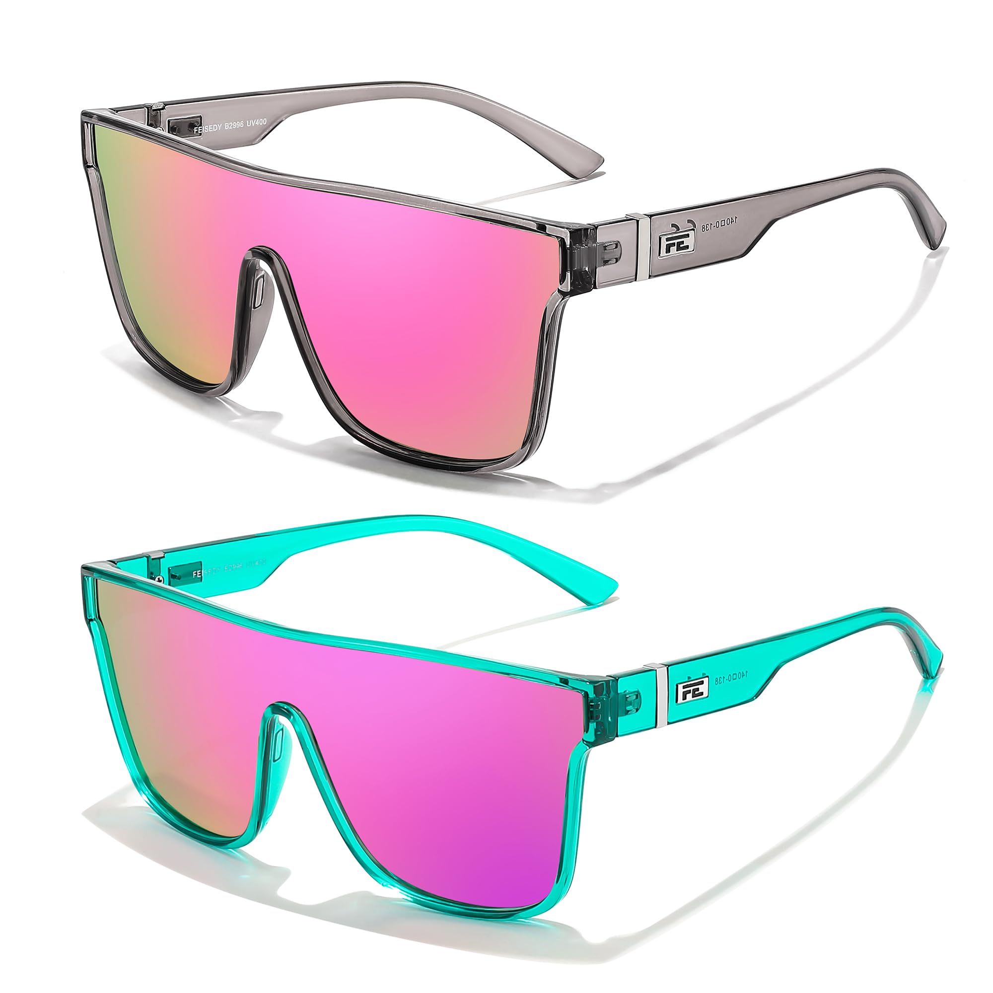 FEISEDY Sunglasses for Women Men, Fashion Mirrored Single Lens, Driving Beach Sunnies UV400 Shades B2996