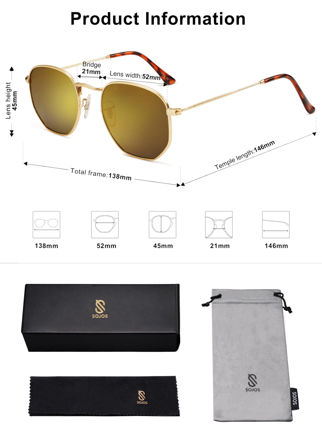 SOJOS Square Polarized Sunglasses for Women Men Small Hexagonal Polygon Shades SJ1072