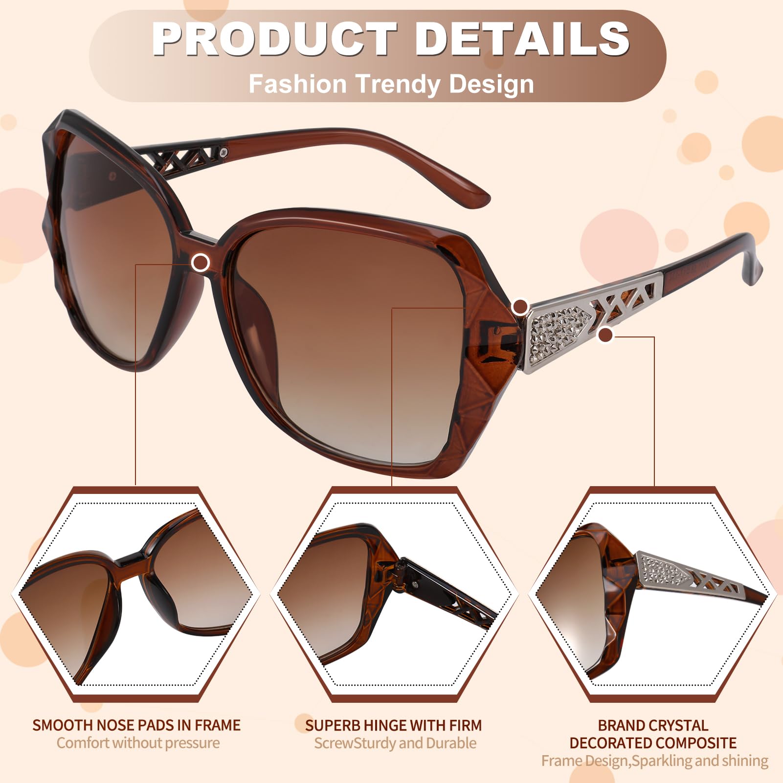 DragonflyDreams 4 Pcs Women Large Sunglasses, UV 400 Glasses Oversized Classic Trend Ladies Sunglasses Sparkling Large Frame