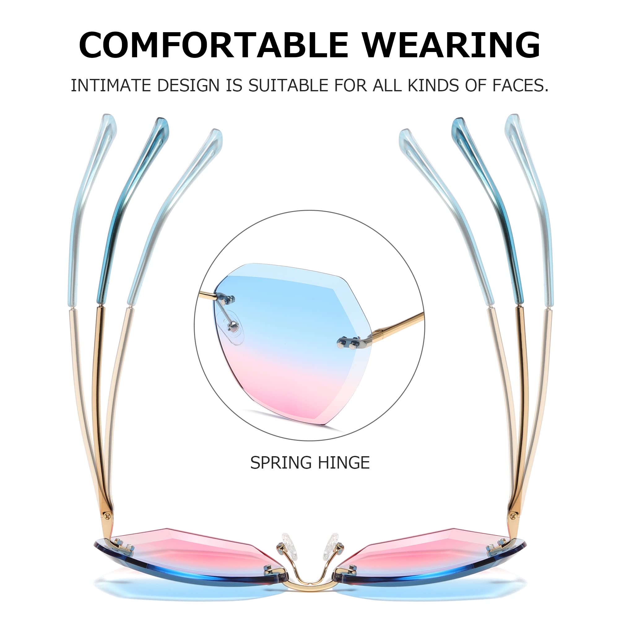 AEVOGUE Sunglasses For Women Oversized Rimless Diamond Cutting Lens Sun Glasses AE0534