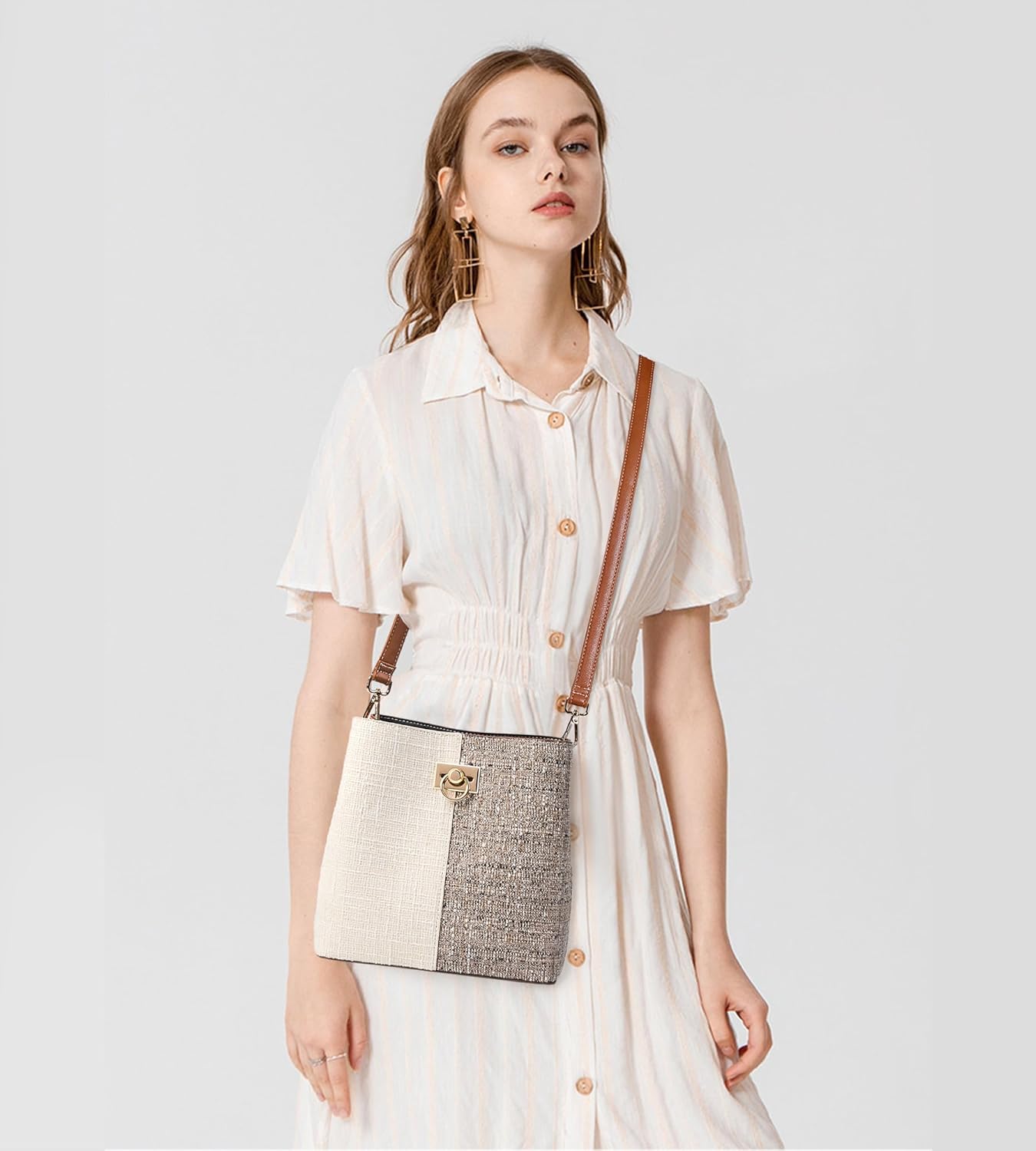 KALIDI Crossbody Purses for Women Vegan Leather Bucket Bag Fashion Ladies Crossbody Handbag Shoulder Purse with Multi Pockets