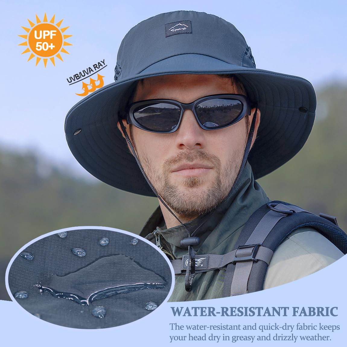 Fishing Hat, UPF50+ Wide Brim Sun Hat for Men Women, UV Protection Hiking Beach Bucket Hats Summer Safari Hat