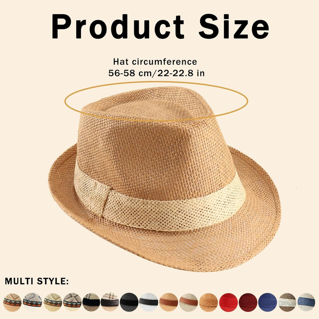 Forwe 4 Pack Straw Fedora Hat for Men Women Short Brim Trilby Hat Classic Panama Summer Beach Sun Hat