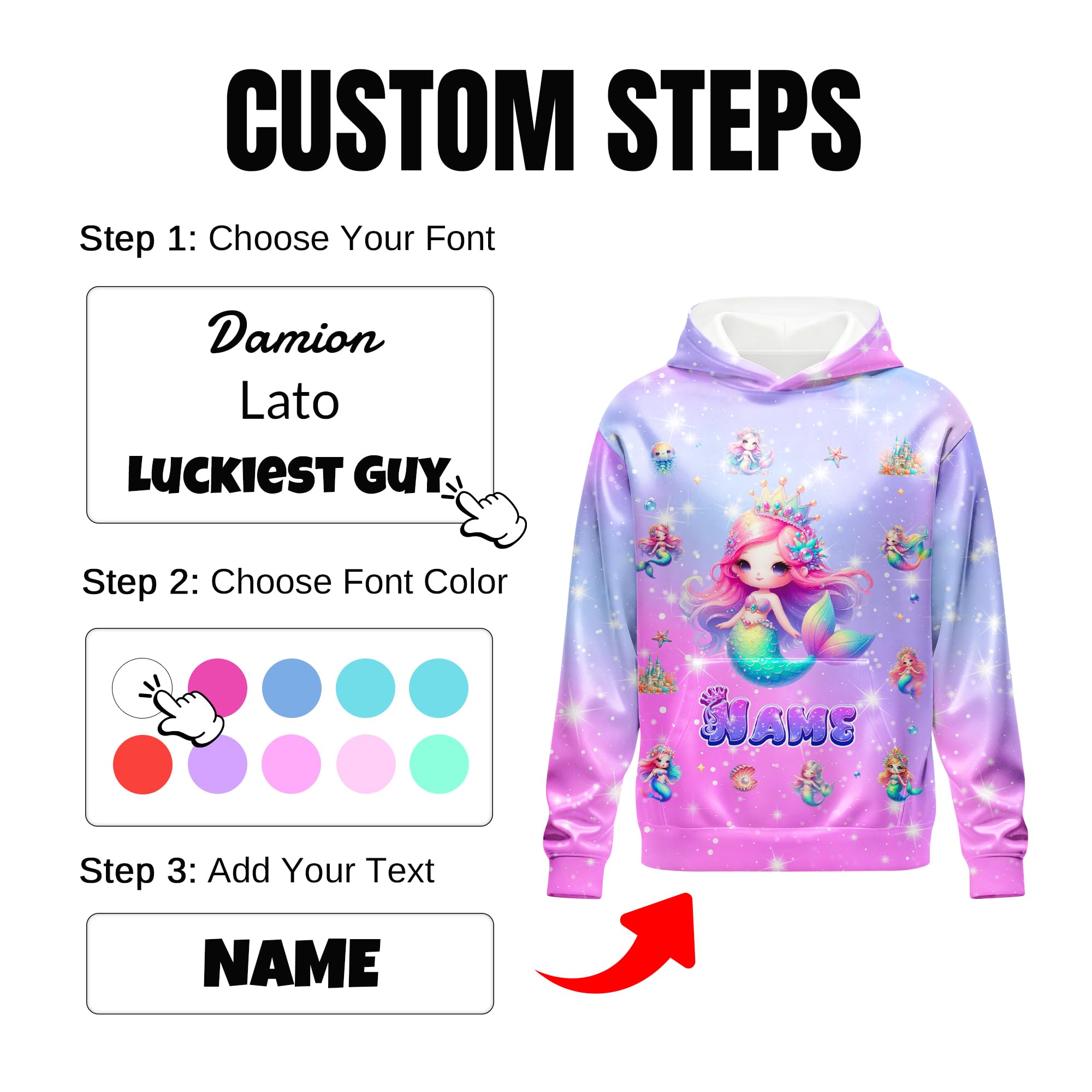 Sweatshirt for Girls - Personalized Pullover Hoodies for Kids - Customized Cute Hooded Gifts for Teen Girls
