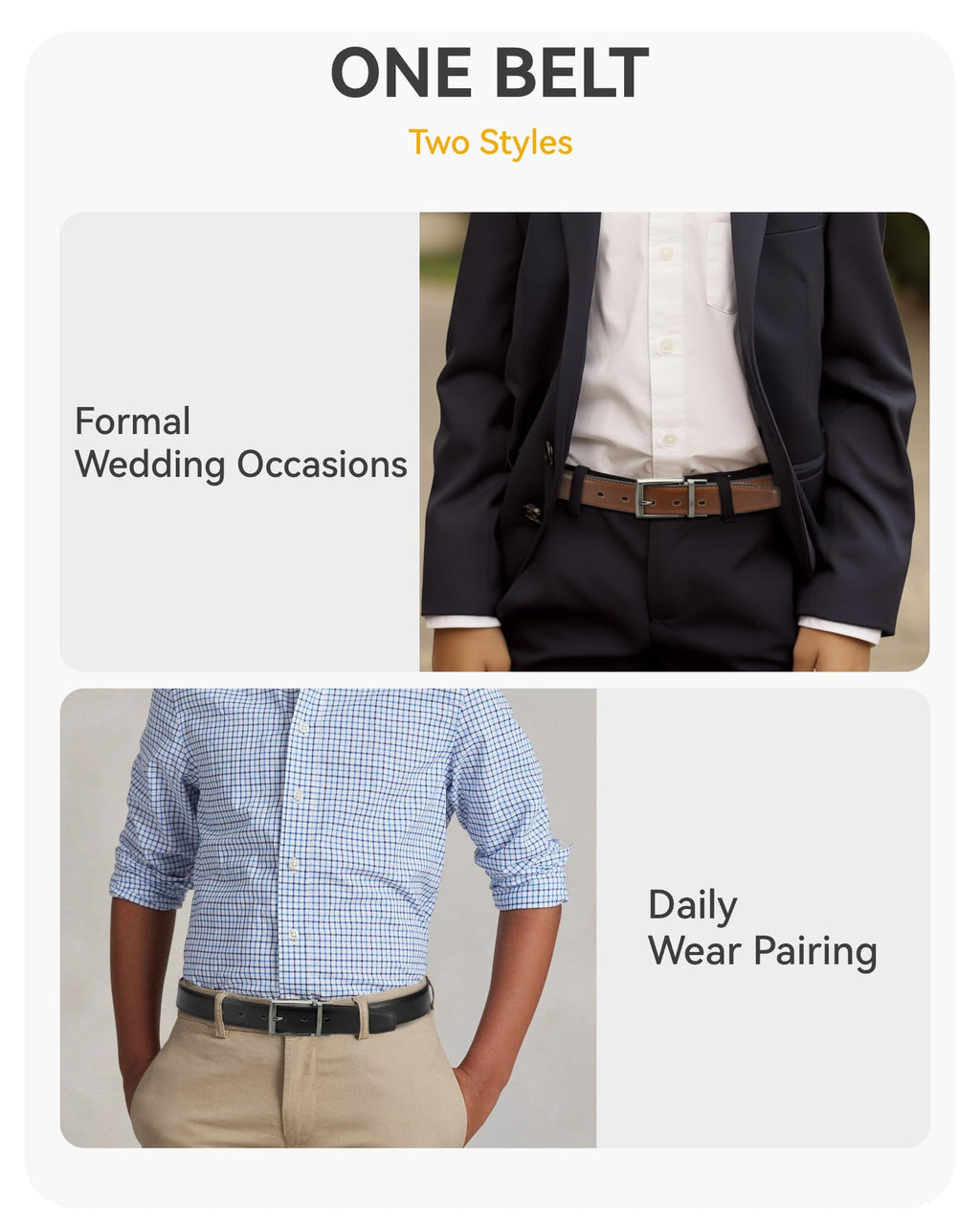 CHAOREN Boys Belt, Most Size Kids 1 1/4" Dress Reversible Belt for Youth - One Leather Belt Two Style