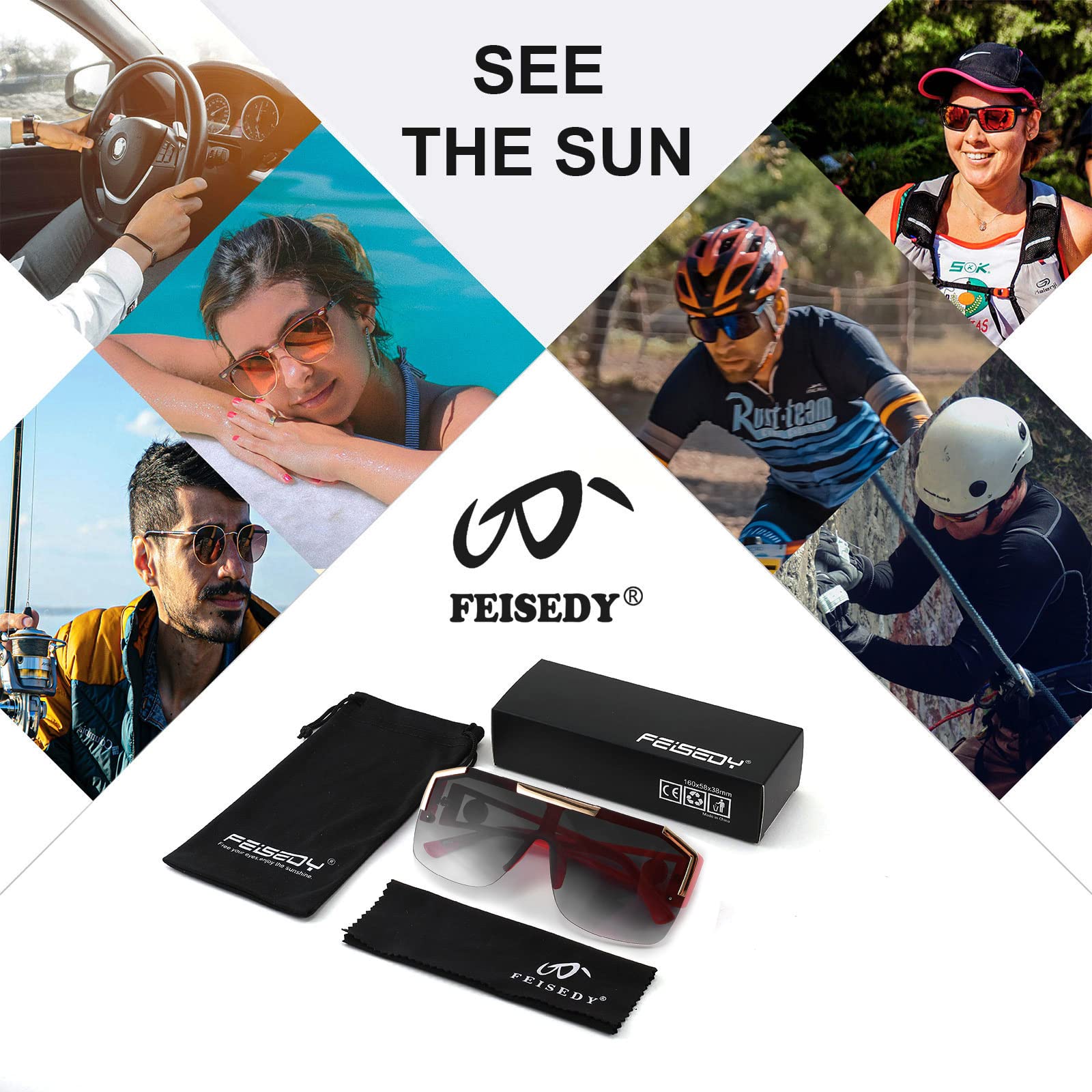 FEISEDY Square Oversized Sunglasses for Men Women, Flat Top Shield One Piece Lens Sun Glasses Shades B2765