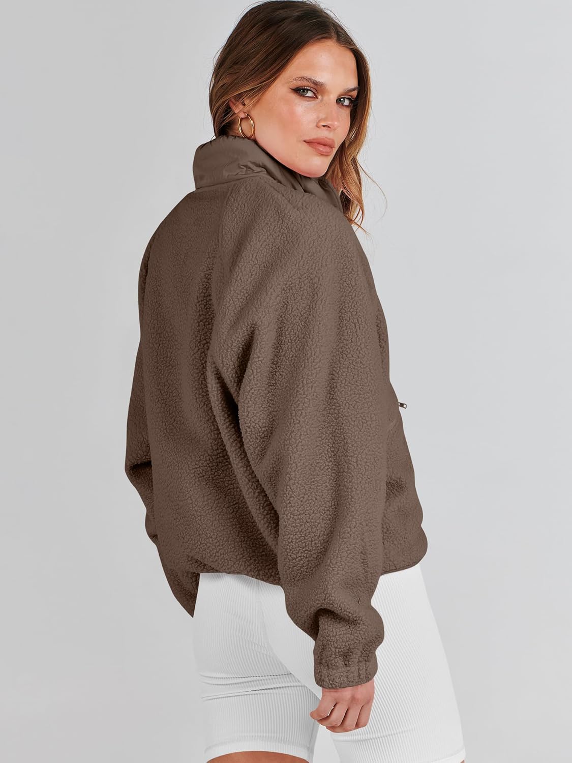 ANRABESS Womens Fuzzy Fleece Jacket Fall Casual Long Sleeve Cropped Sherpa Button Down Shacket Coats Outwear With Pockets