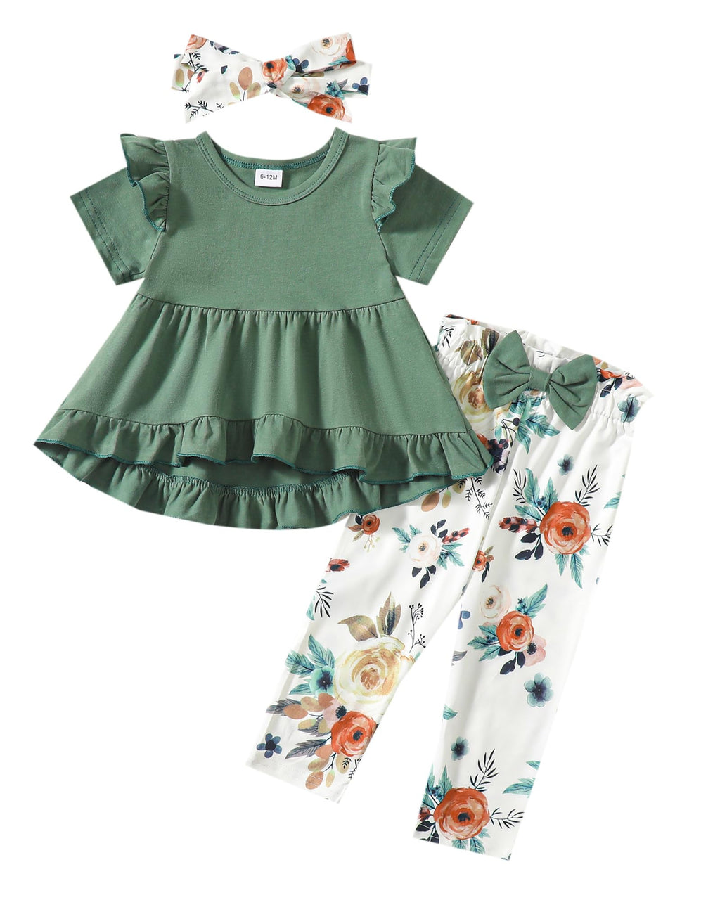 Kucnuzki Baby Girl Clothes Toddler Girl Outfit Ruffle Sleeve Shirt Floral Pant Set Fall Winter Clothing for Girl