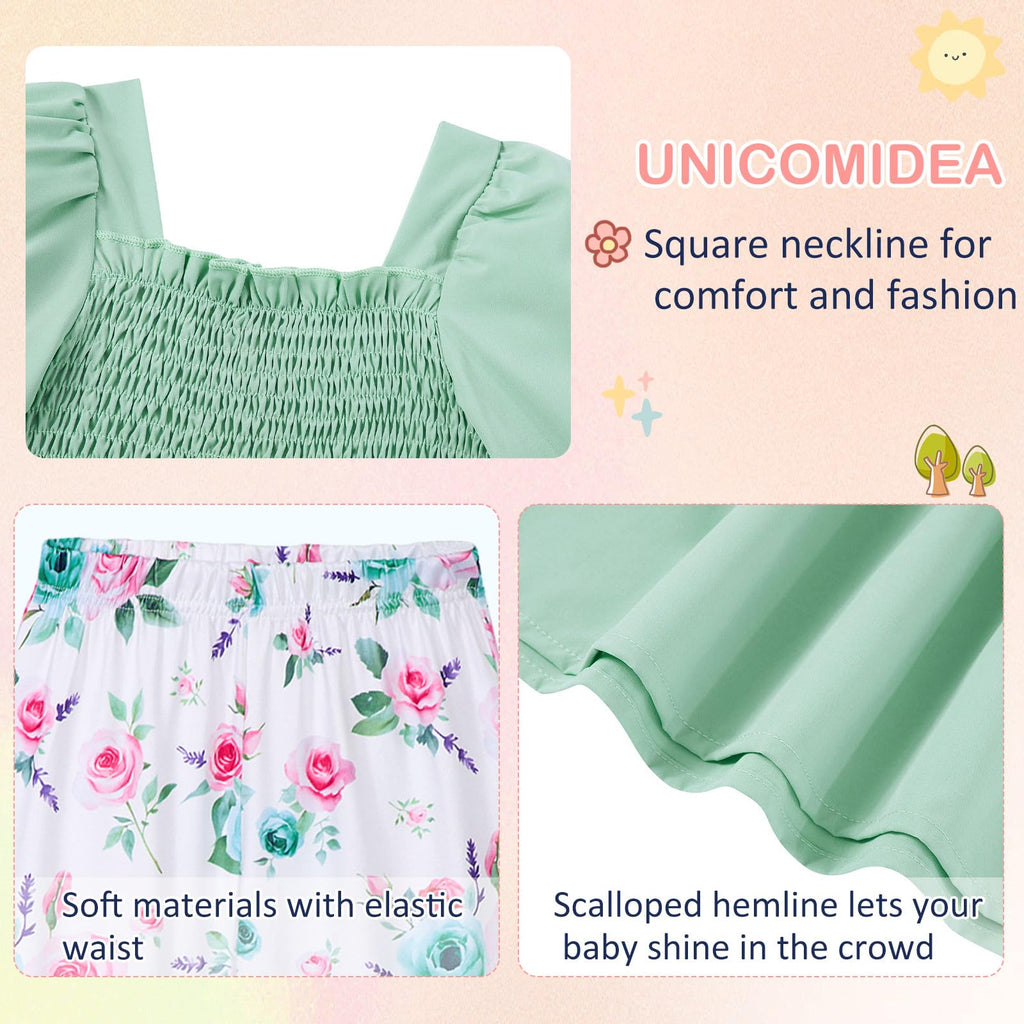 UNICOMIDEA Girls Clothes Set Shirt Top and Flare Pants with Bowknot 2-5T Kids 3 Piece Outfit For Girl