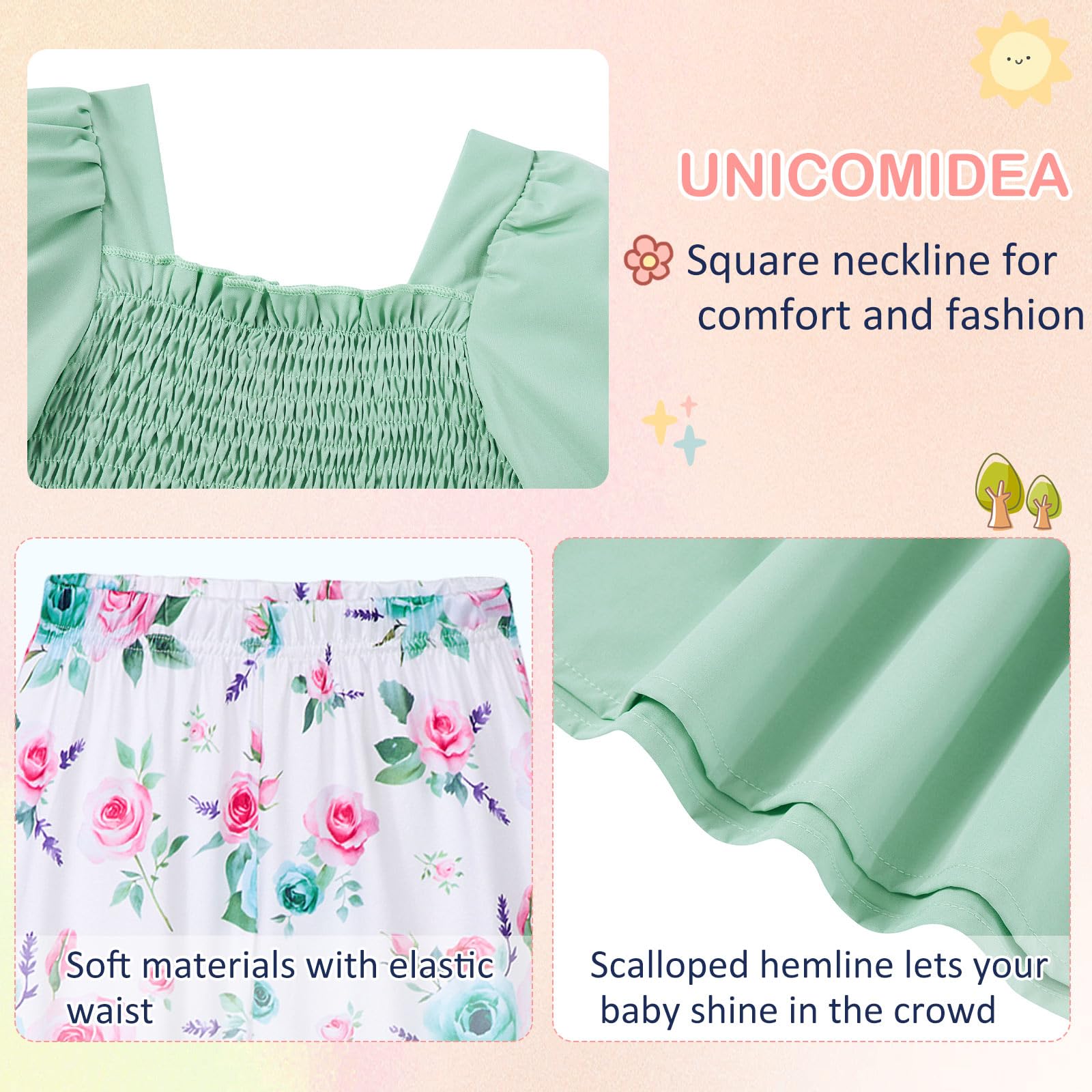 UNICOMIDEA Girls Clothes Set Shirt Top and Flare Pants with Bowknot 2-5T Kids 3 Piece Outfit For Girl