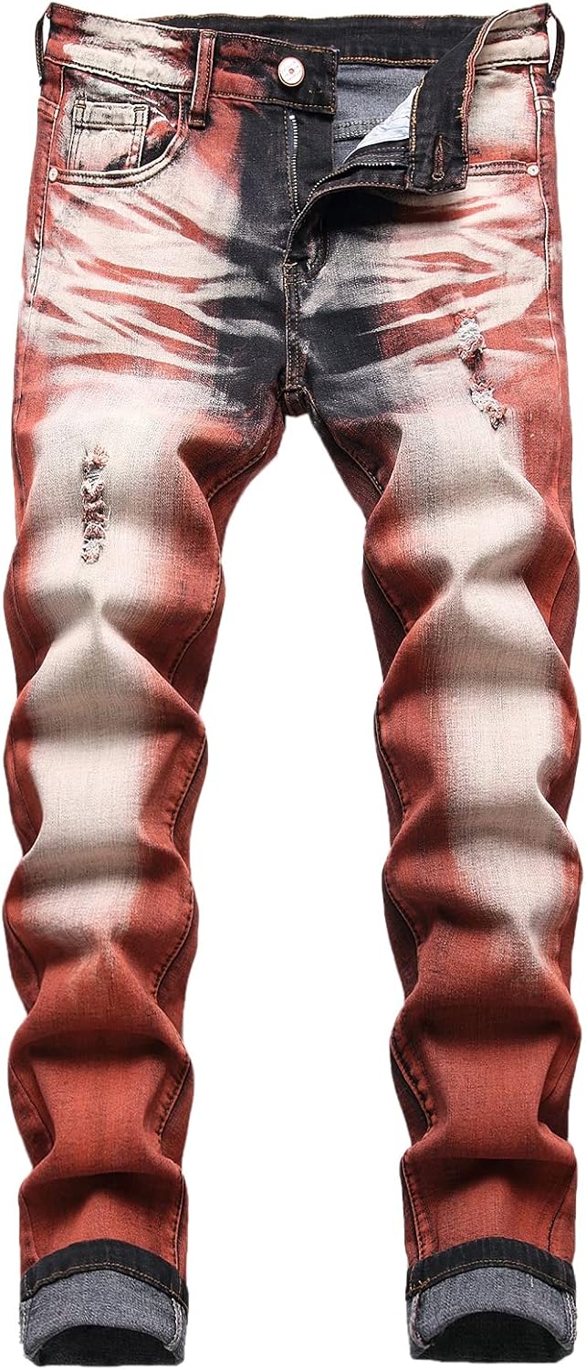 JUNBAOSS Men's Slim Fit Stretch Jeans Ripped Skinny Jeans for Men, Distressed Straight Leg Fashion Comfort Flex Waist Pants