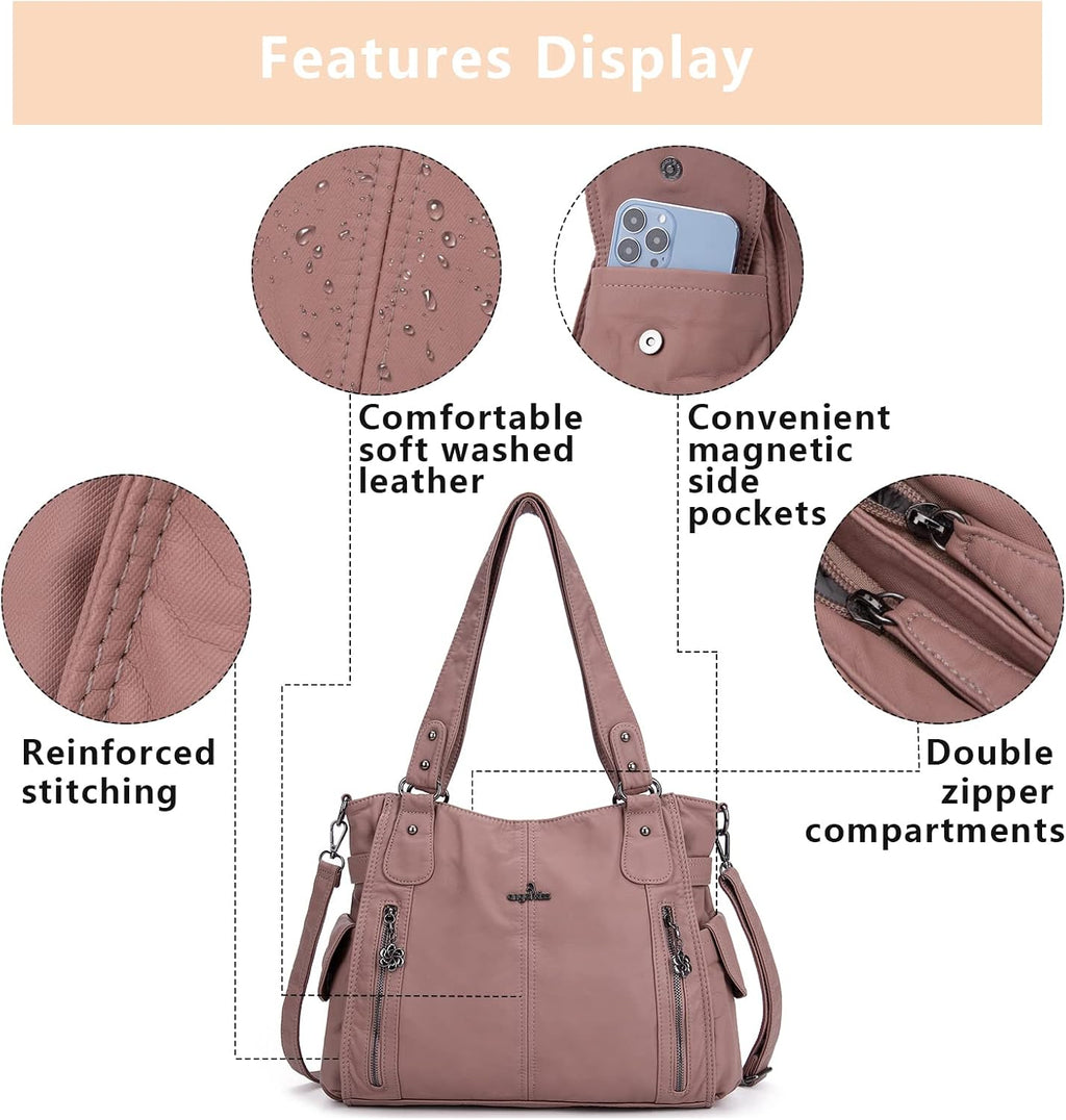 Angel Kiss Handbags for Womens Top-Handle Hobo Purse Roomy Casual Shoulder Bags PU Tote Satchel Purse for Women