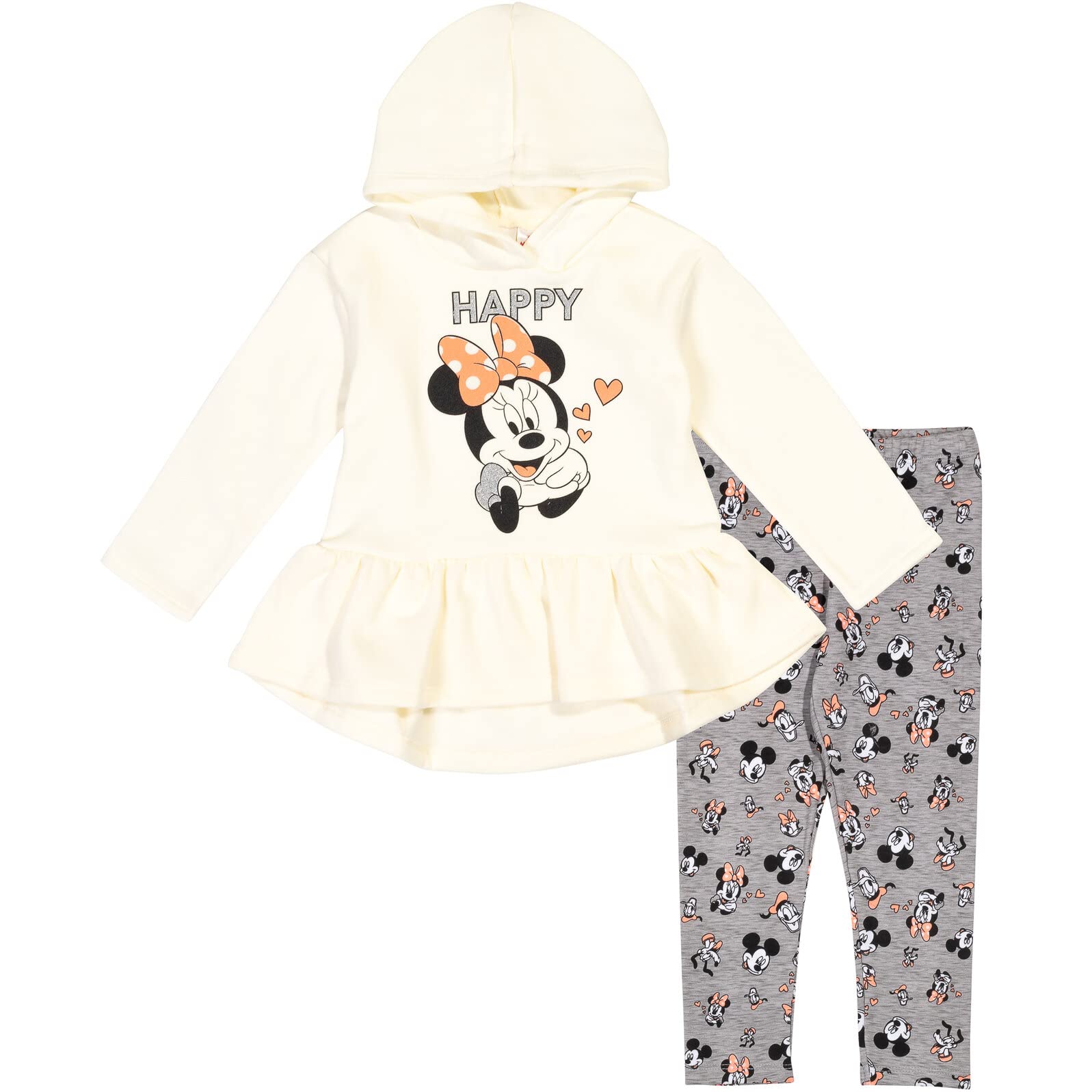 Disney Minnie Mouse Fleece Pullover Crossover Hoodie and Leggings Outfit Set Infant to Big Kid Sizes (12 Months - 14-16)