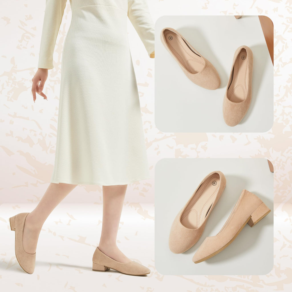 AISFAES Women Pumps Low Chunky Rounded Toe Heels Healed Dress Pumps Elegant Wedges Working Shoes